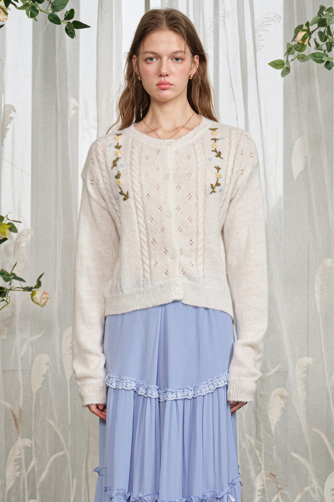 RP2858 - Embroidered Vine Cable Sweater (2S-2M-2L)