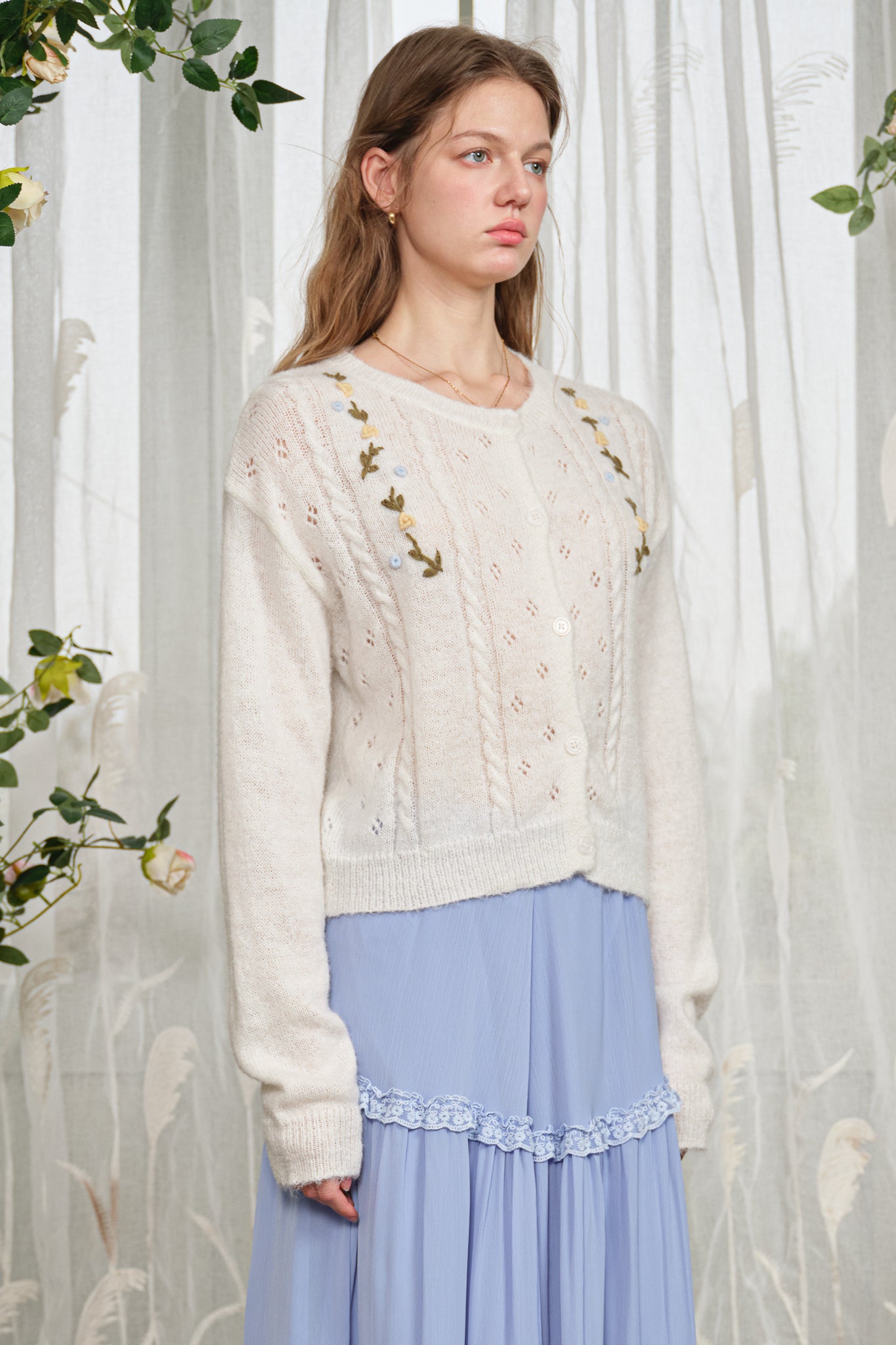 RP2858 - Embroidered Vine Cable Sweater (2S-2M-2L)