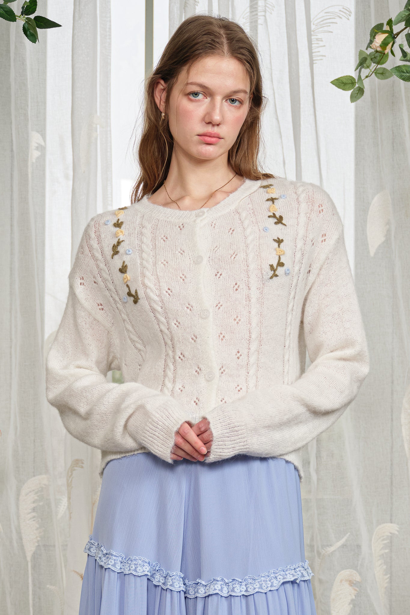 RP2858 - Embroidered Vine Cable Sweater (2S-2M-2L)