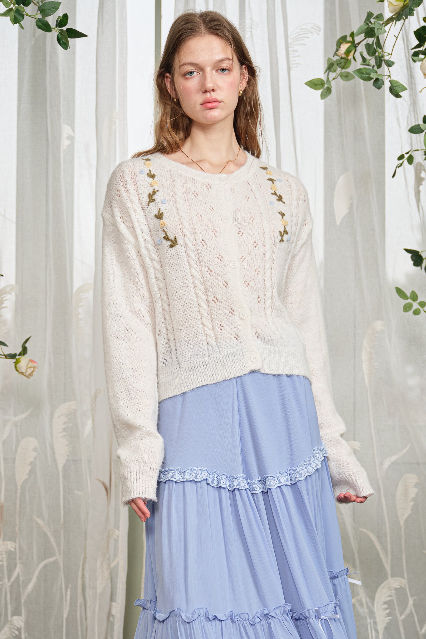 RP2858 - Embroidered Vine Cable Sweater (2S-2M-2L)