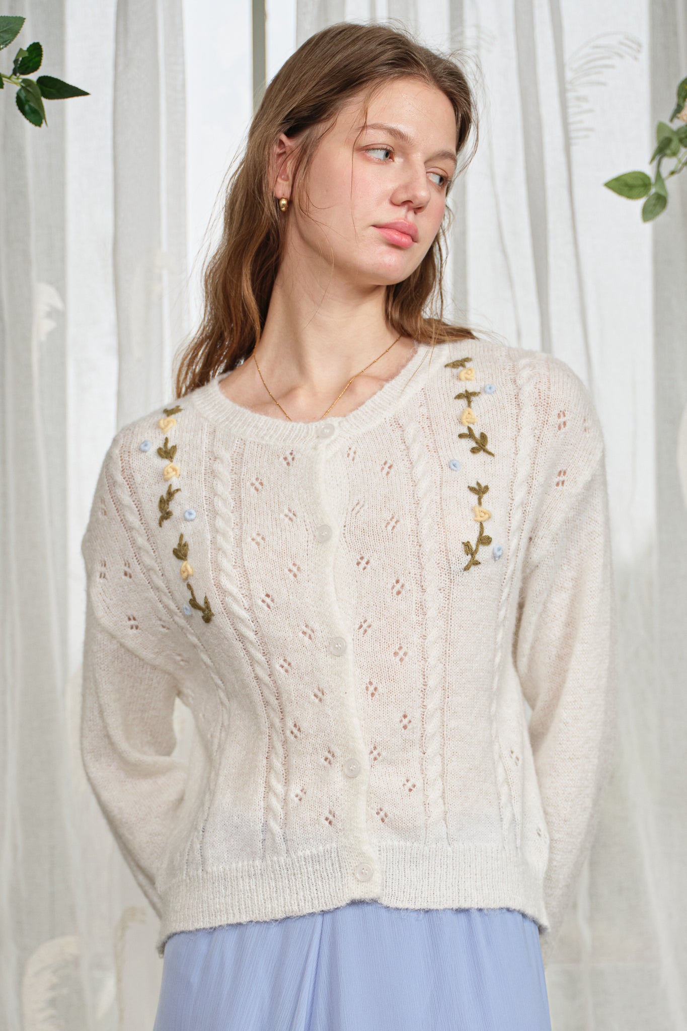 RP2858 - Embroidered Vine Cable Sweater (2S-2M-2L)