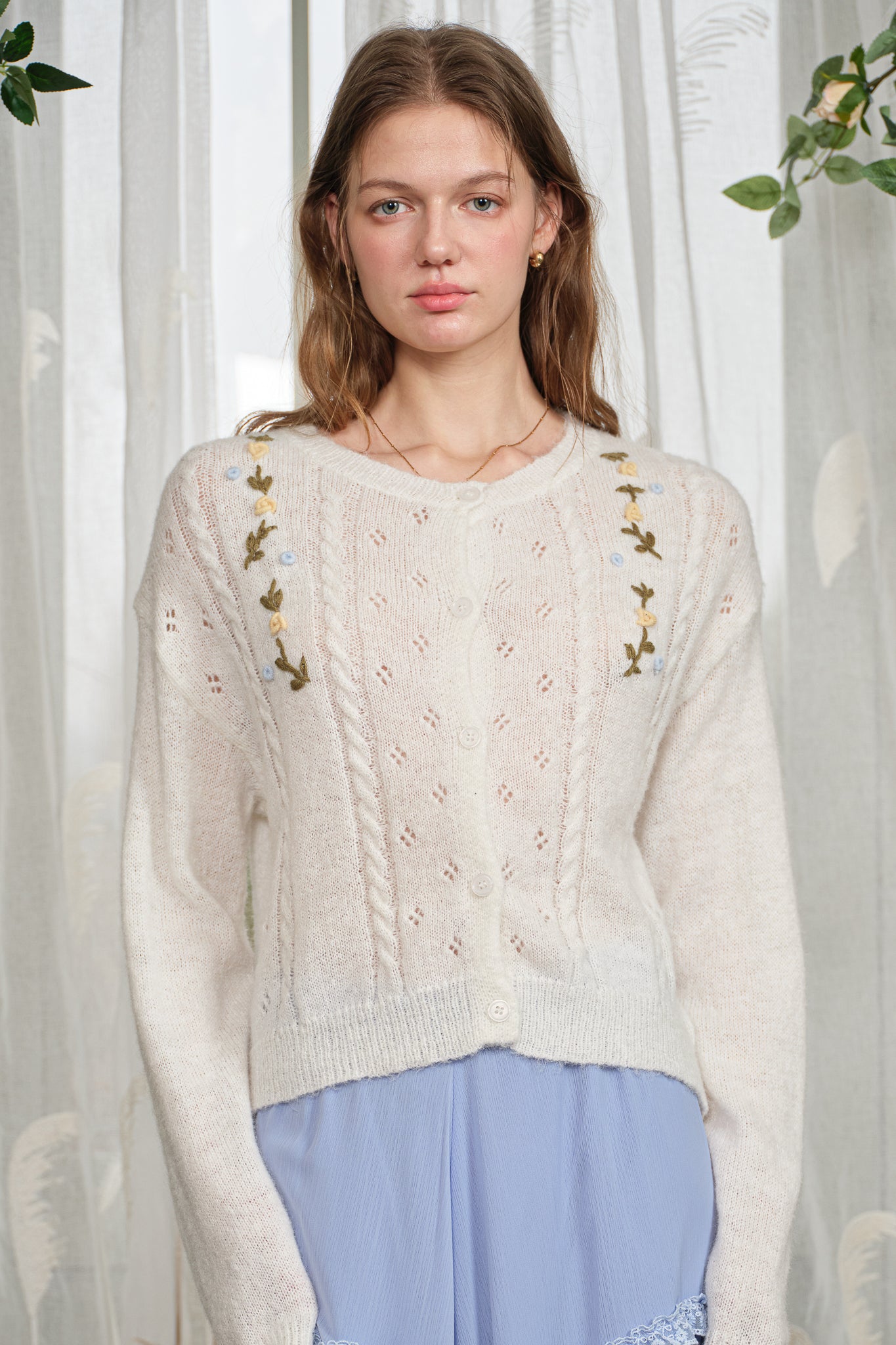 RP2858 - Embroidered Vine Cable Sweater (2S-2M-2L)