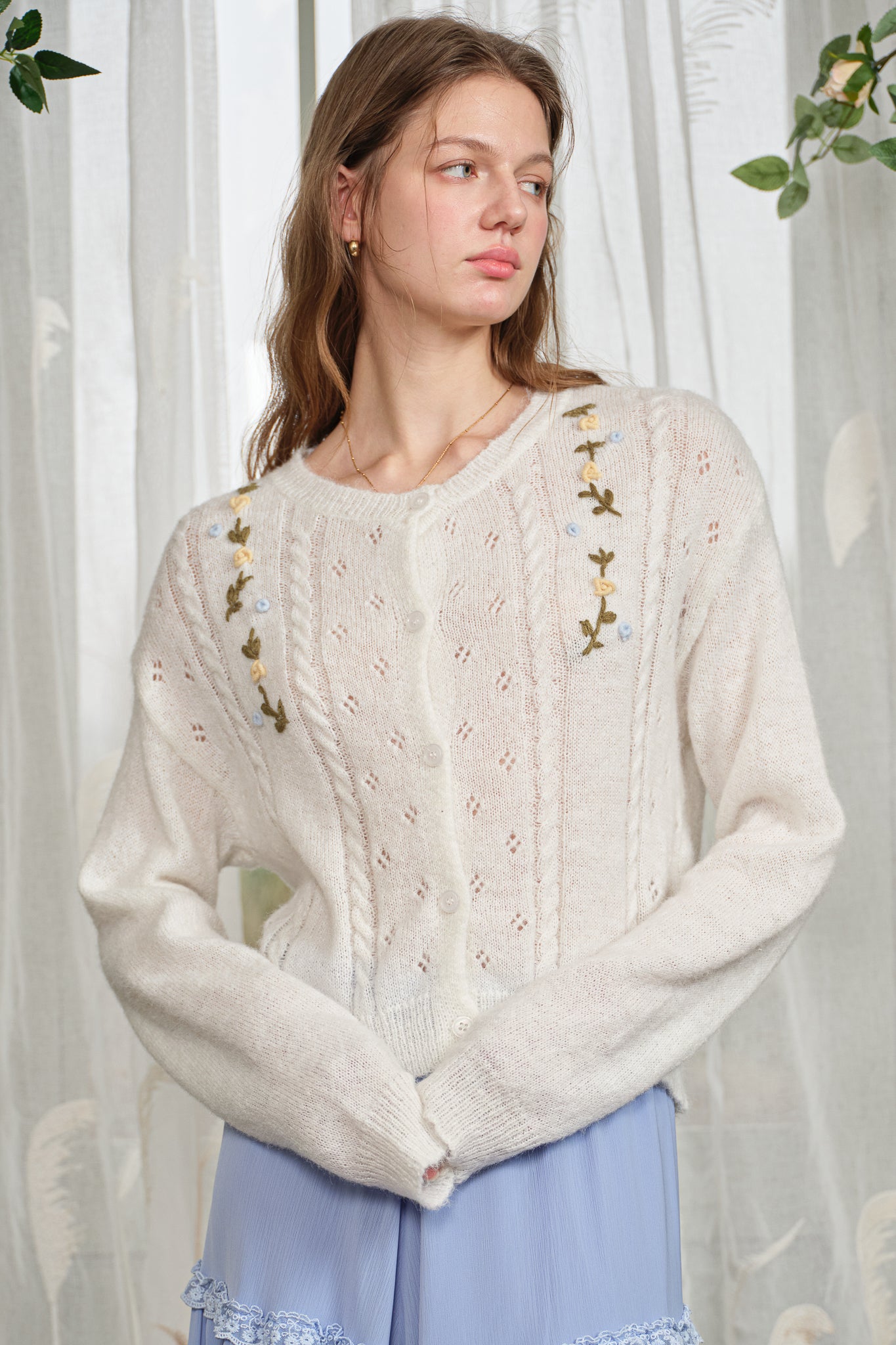 RP2858 - Embroidered Vine Cable Sweater (2S-2M-2L)