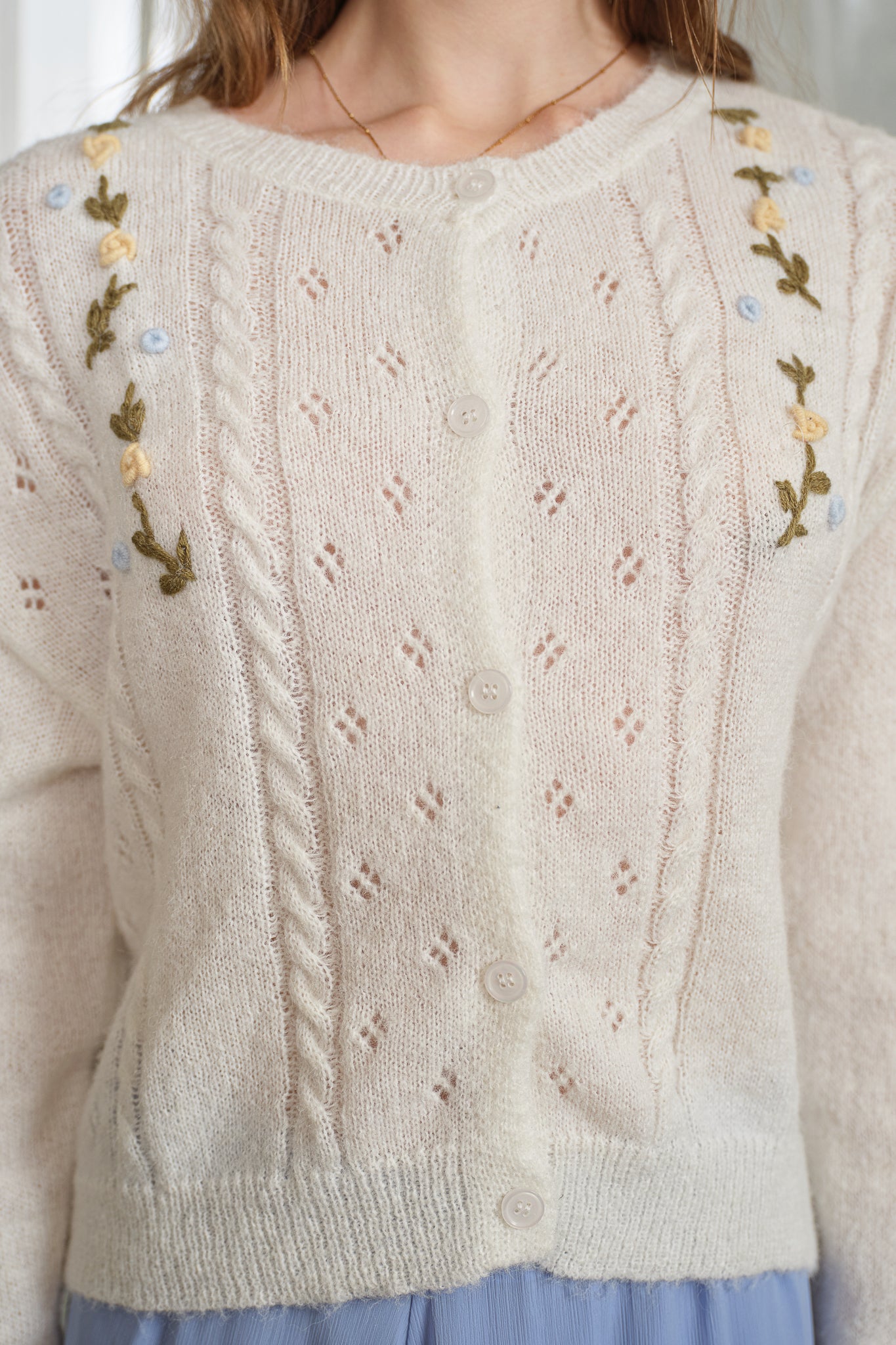 RP2858 - Embroidered Vine Cable Sweater (2S-2M-2L)