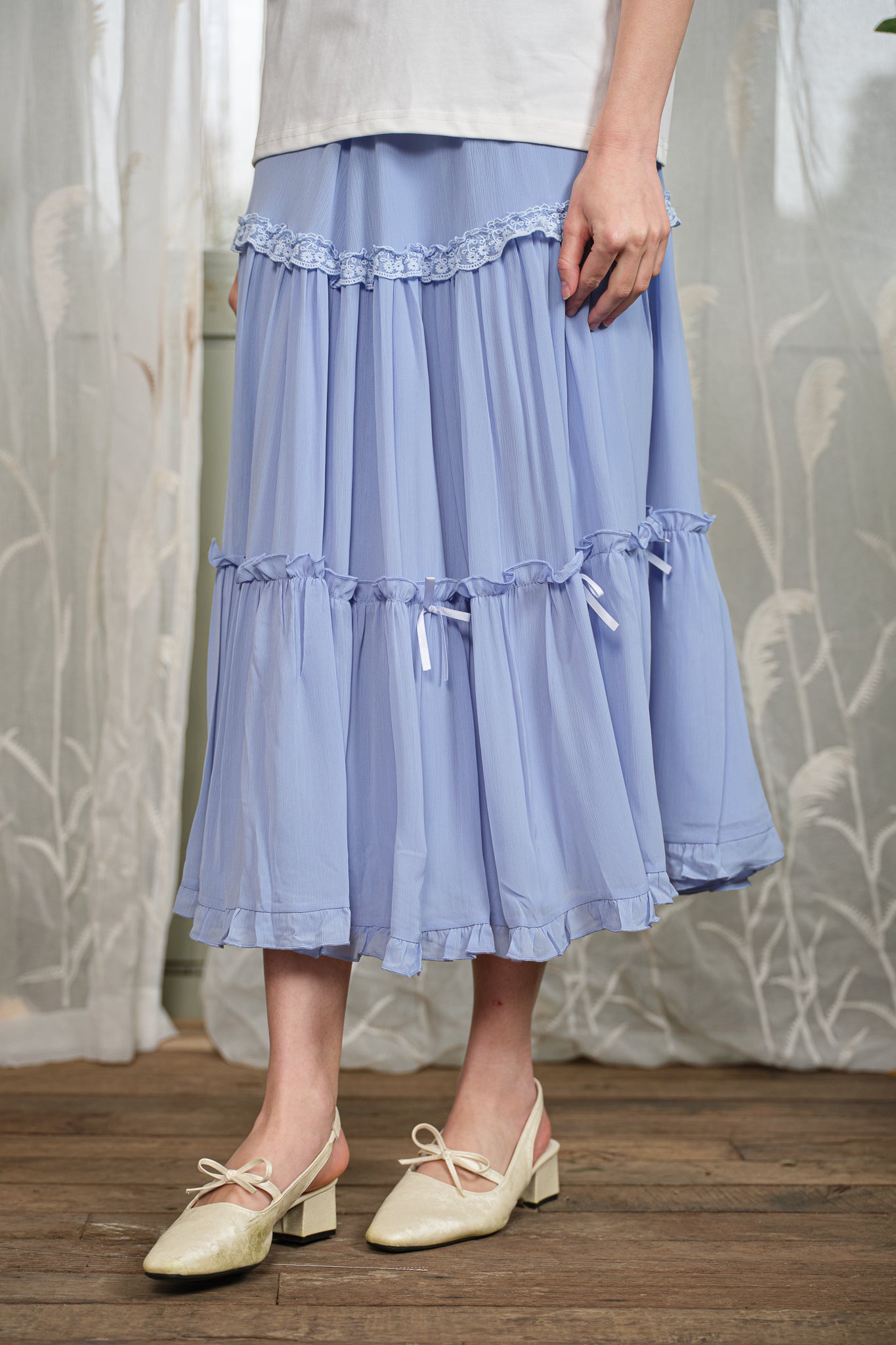 RP2794 - Periwinkle Tiered Skirt with Bows and Lace Trim (2S-2M-2L)