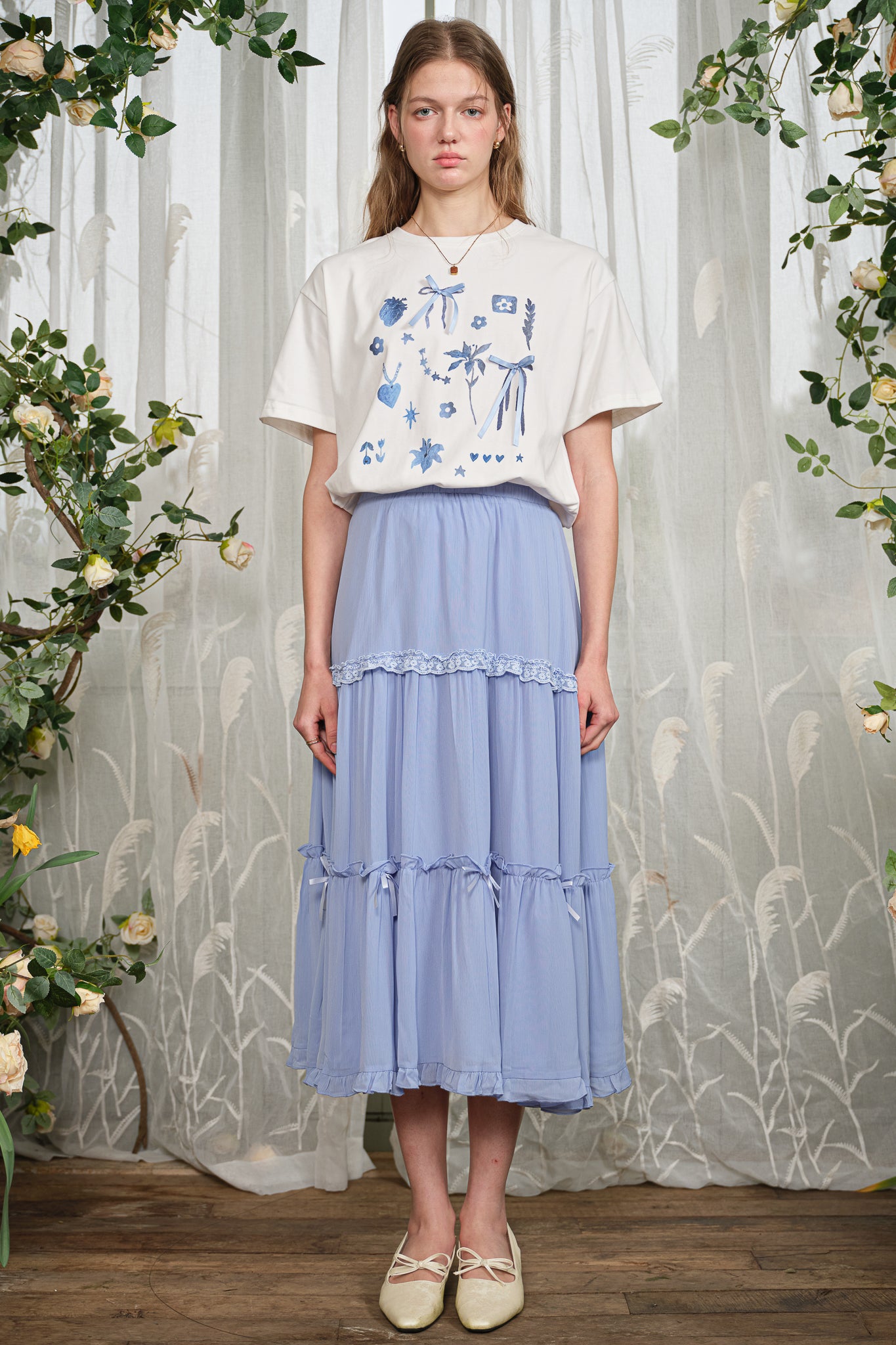 RP2794 - Periwinkle Tiered Skirt with Bows and Lace Trim (2S-2M-2L)