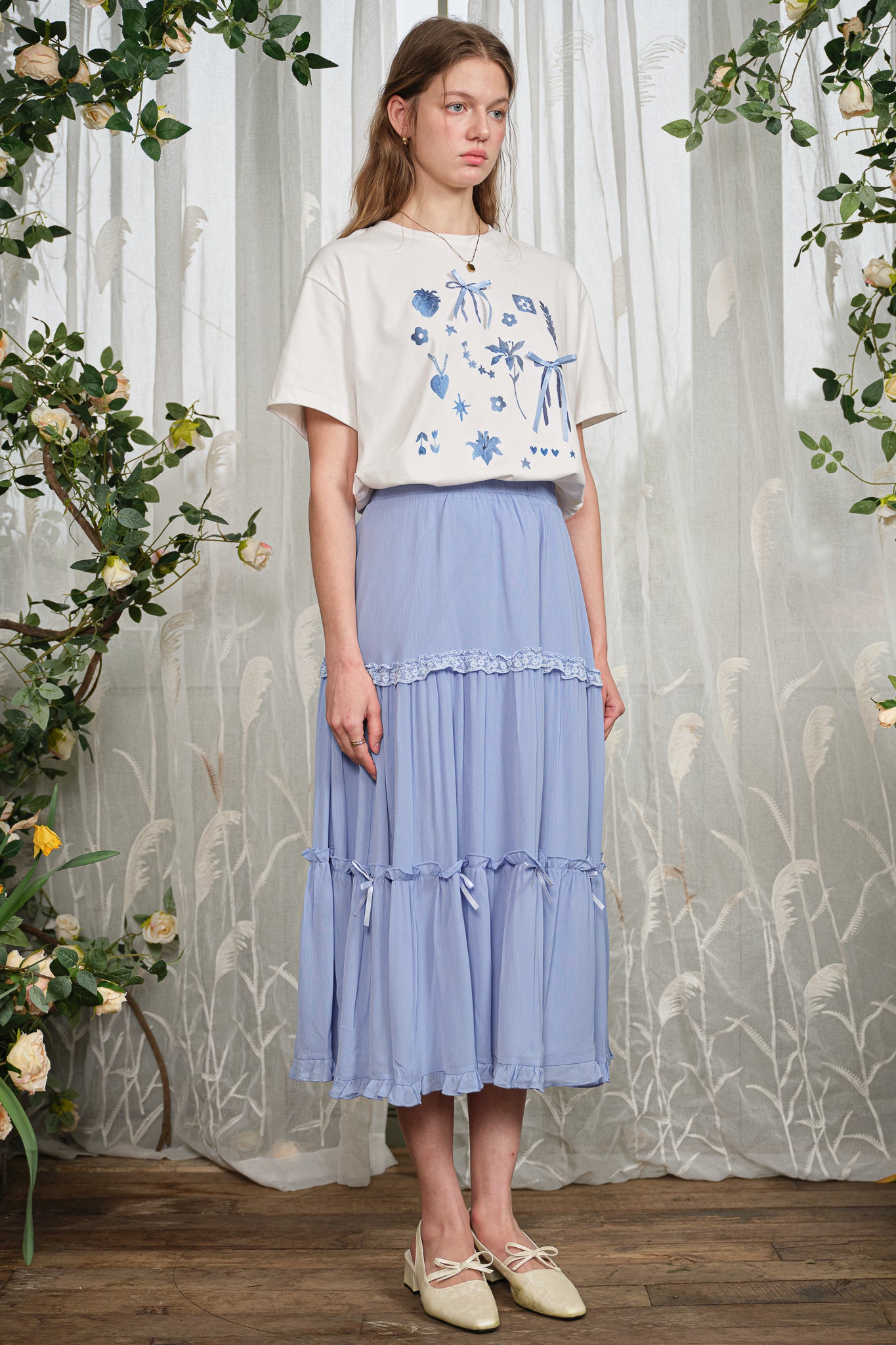 RP2794 - Periwinkle Tiered Skirt with Bows and Lace Trim (2S-2M-2L)