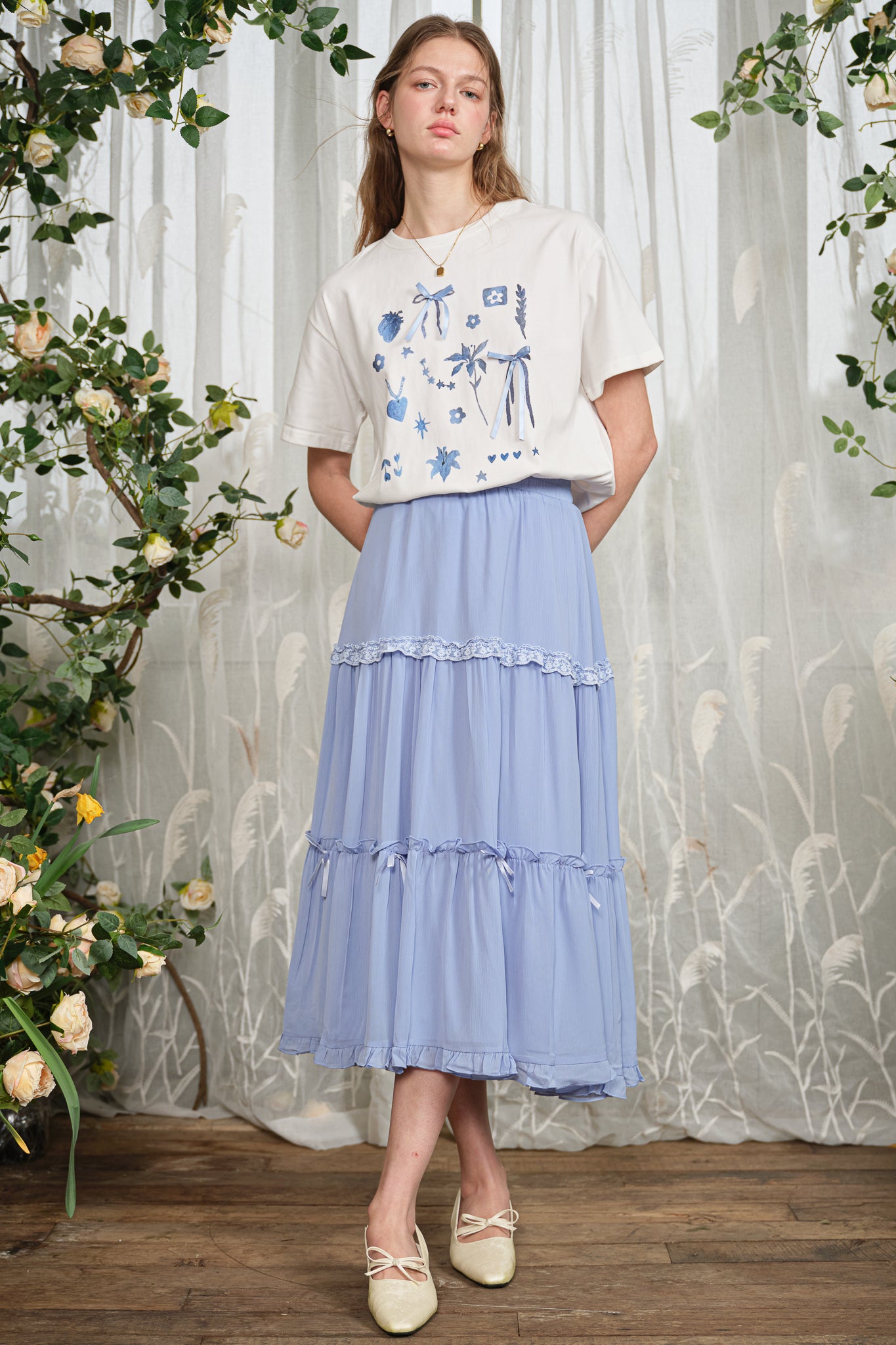 RP2794 - Periwinkle Tiered Skirt with Bows and Lace Trim (2S-2M-2L)