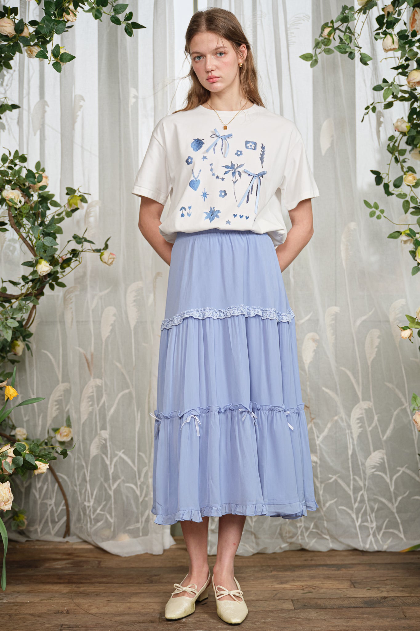 RP2794 - Periwinkle Tiered Skirt with Bows and Lace Trim (2S-2M-2L)