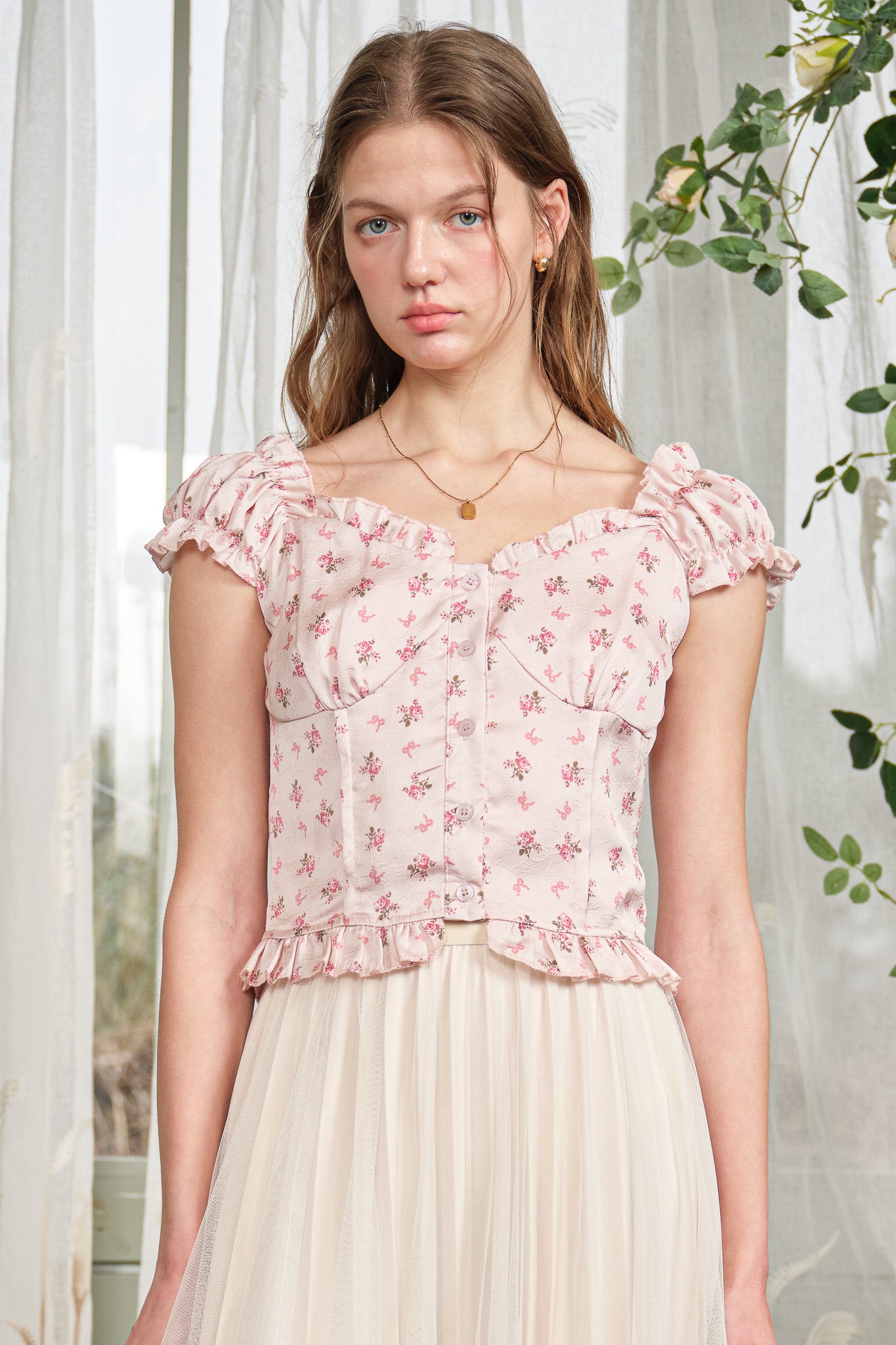 RP2826 - Rosy Pink Meadow Button Blouse (2S-2M-2L)