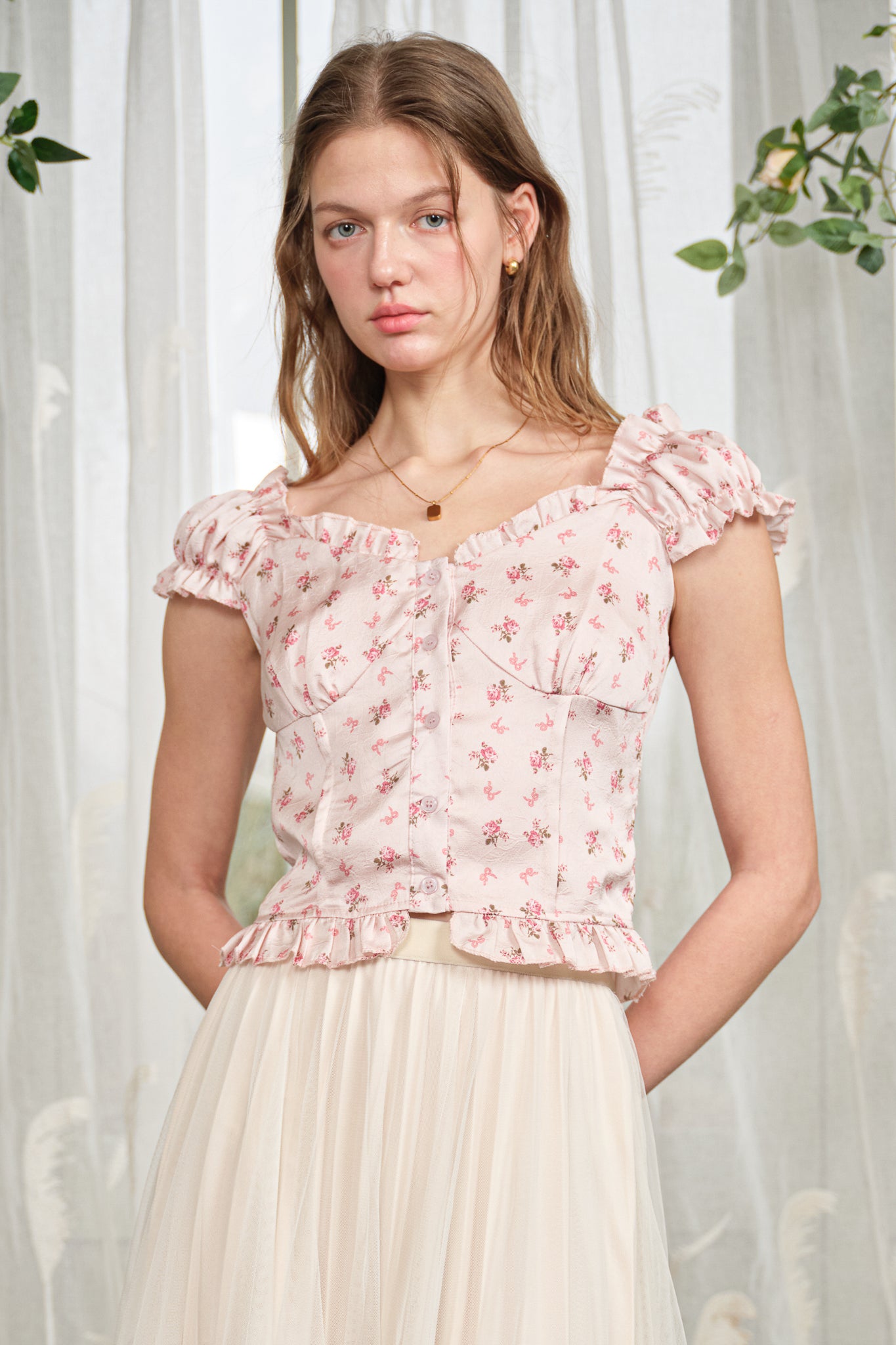 RP2826 - Rosy Pink Meadow Button Blouse (2S-2M-2L)