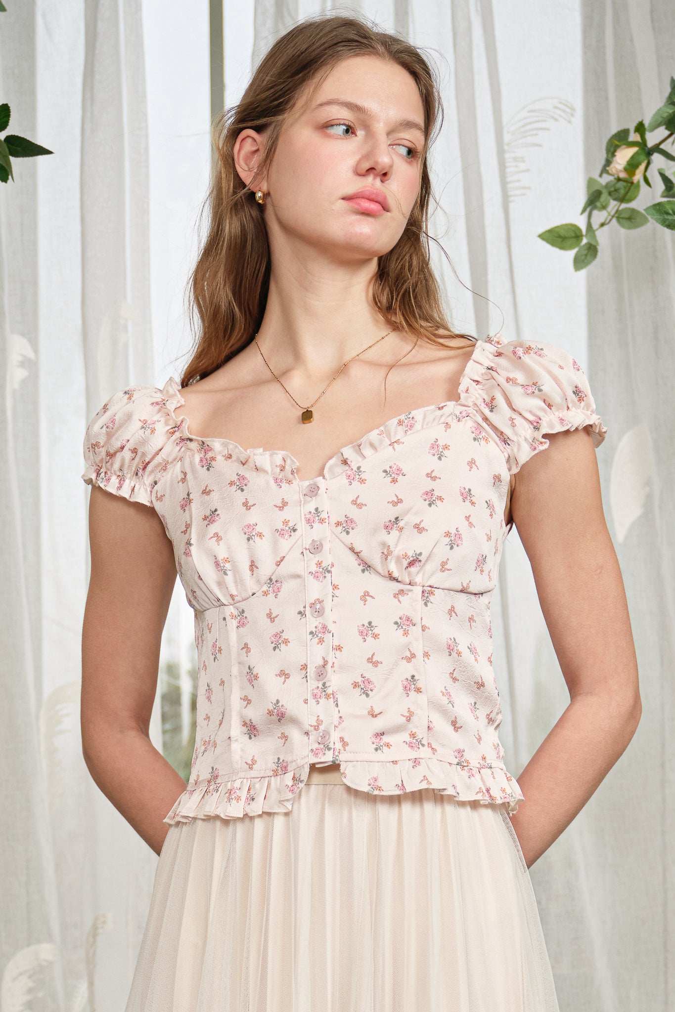 RP2824 - Blush Meadow Button Blouse (2S-2M-2L)
