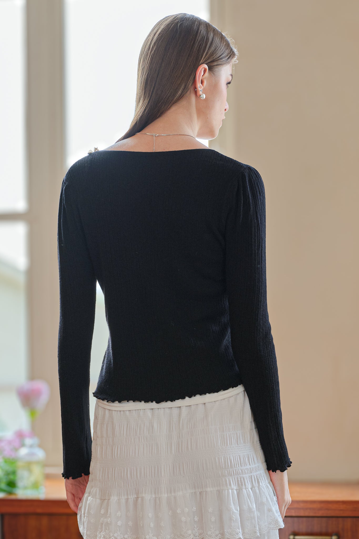 RP2548 - Knit Top with Lace and Ribbon (Black) (2S-2M-2L)
