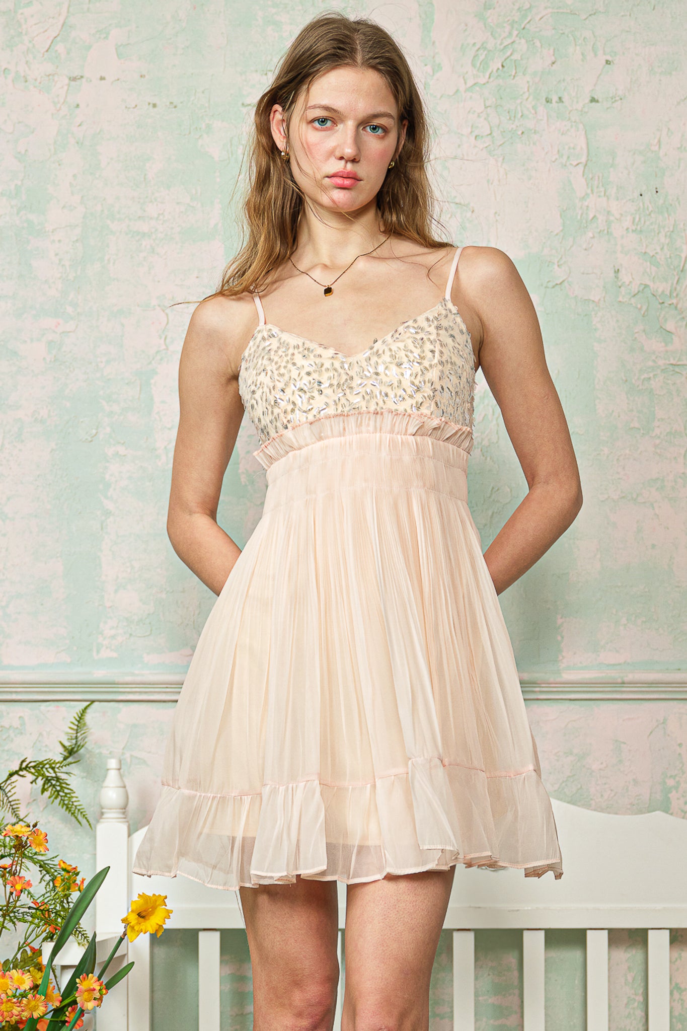 RP2820 - Blush Tulle Sequined Mini Dress (2S-2M-2L)