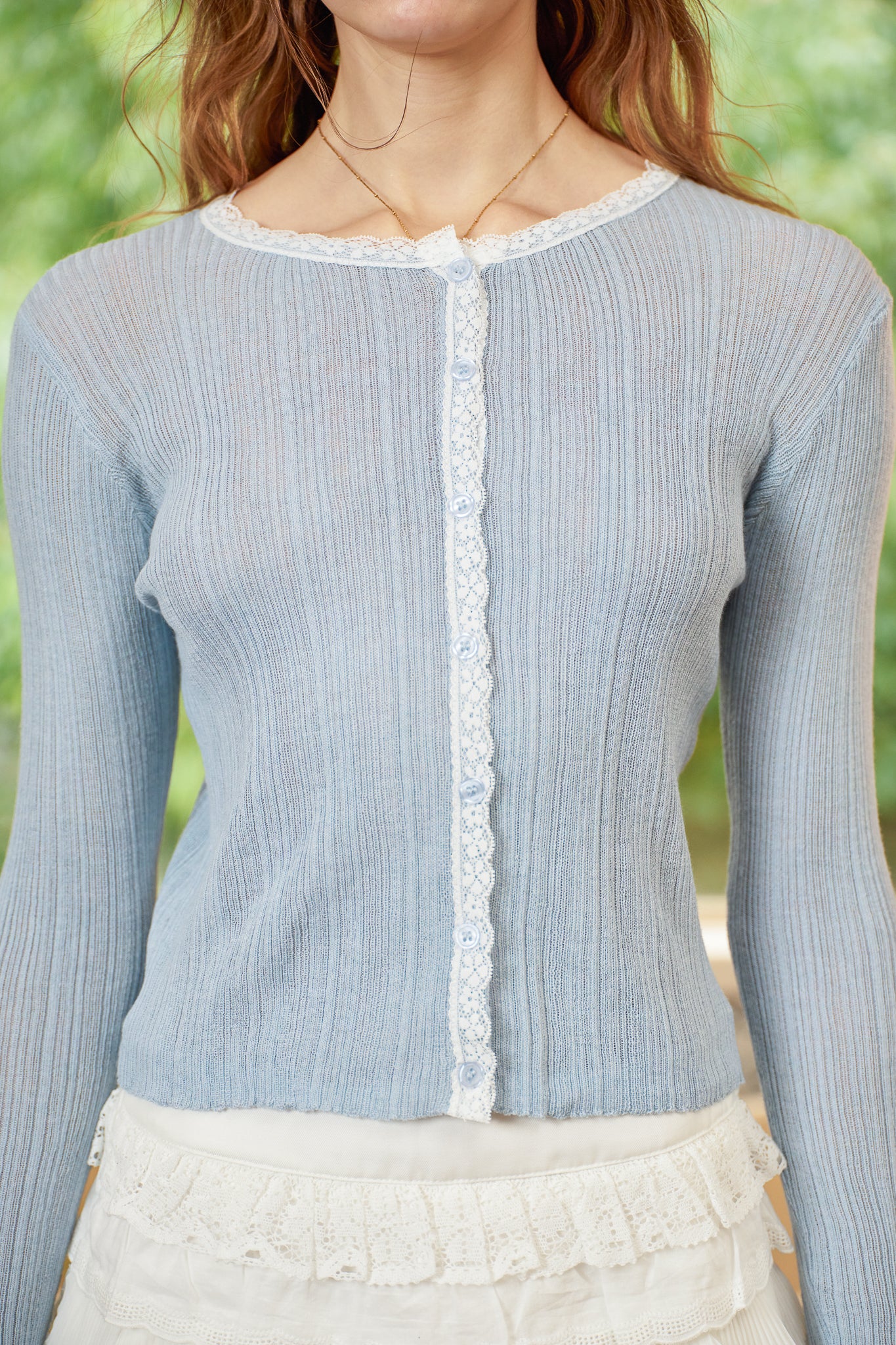 RP2856 - Lace Trim Knit Cardigan Powder Blue (2S-2M-2L)