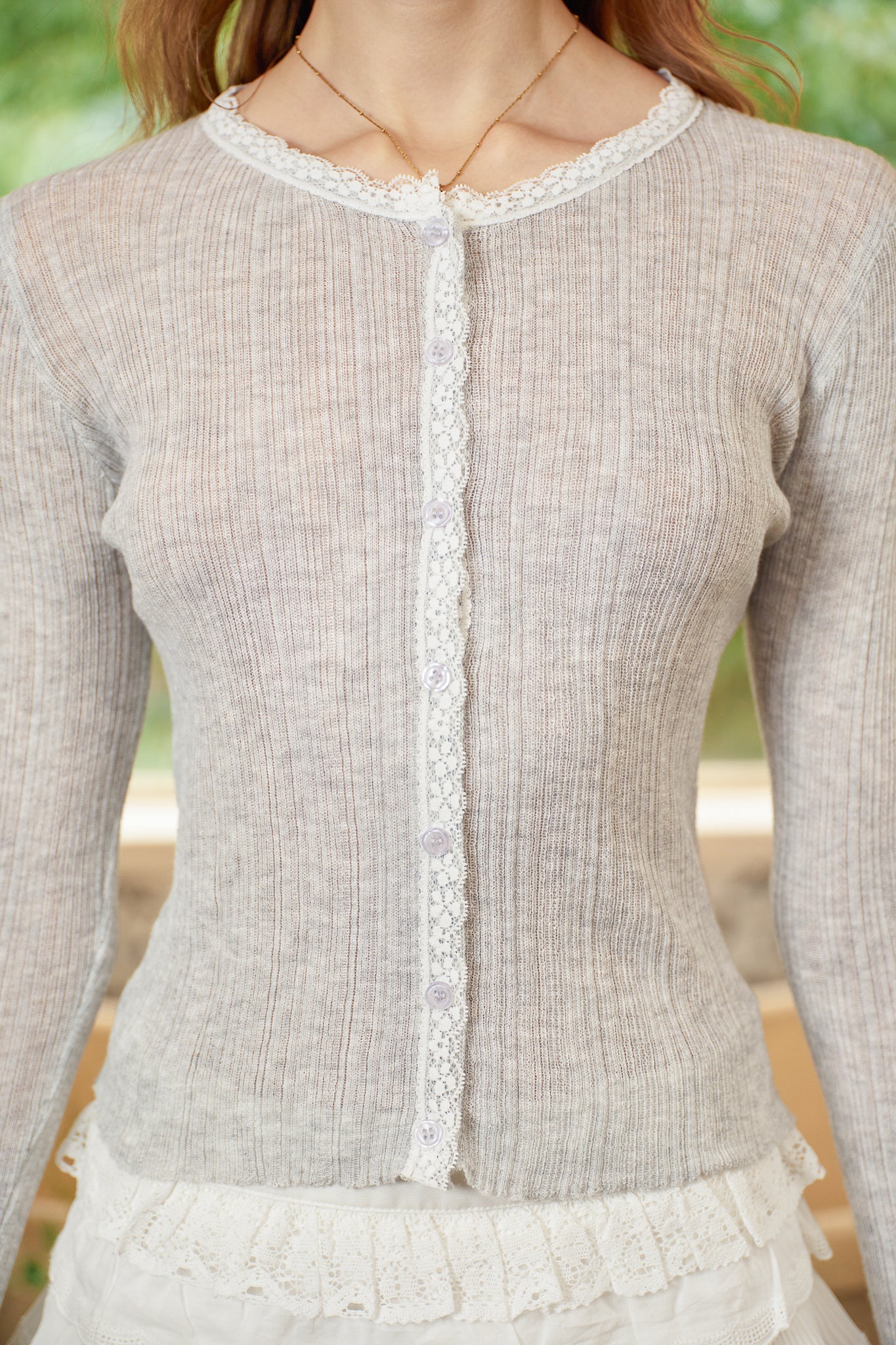 RP2854 - Lace Trim Knit Cardigan Cloud Grey (2S-2M-2L)