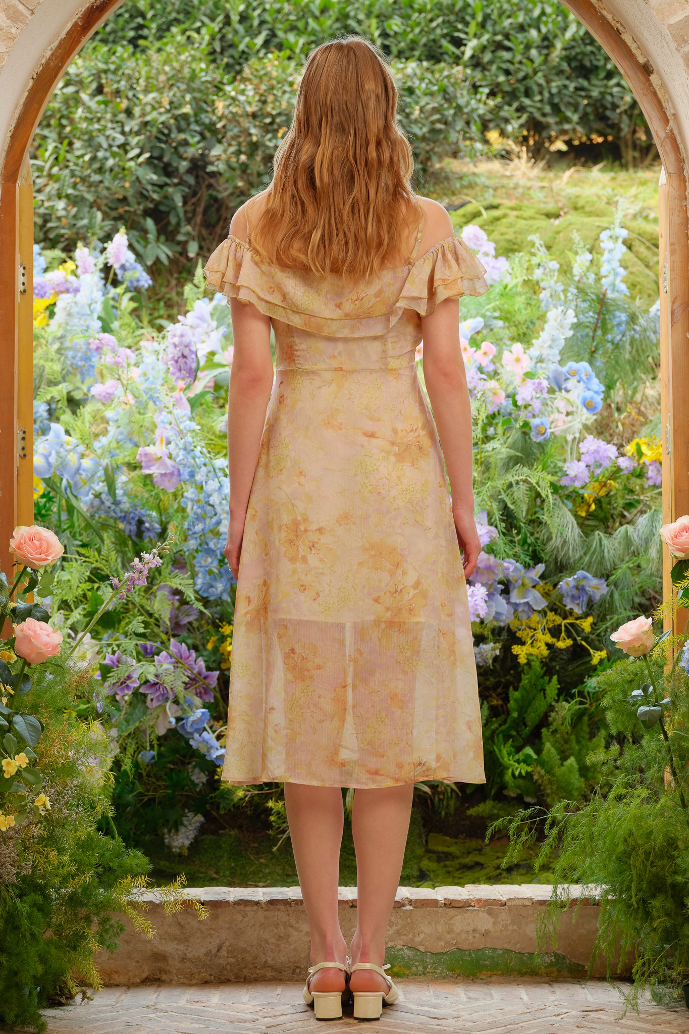RP2321 - Golden Blossom Ruffle Midi Dress (2S-2M-2L)