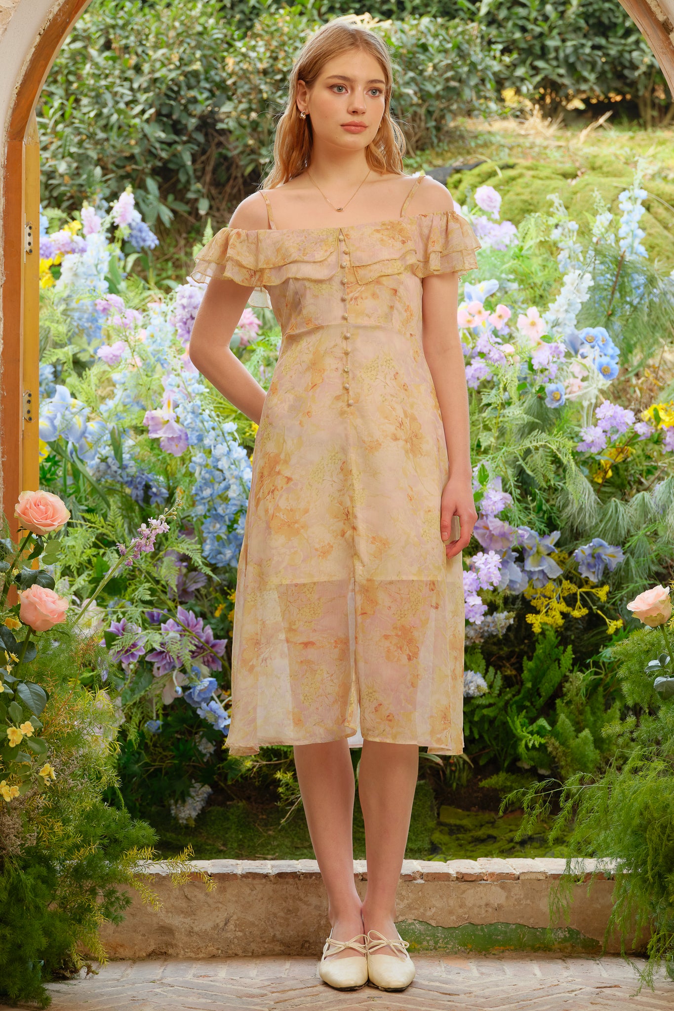 RP2321 - Golden Blossom Ruffle Midi Dress (2S-2M-2L)