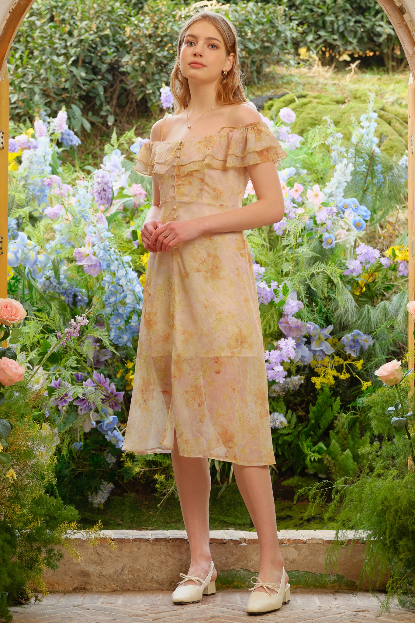 RP2321 - Golden Blossom Ruffle Midi Dress (2S-2M-2L)