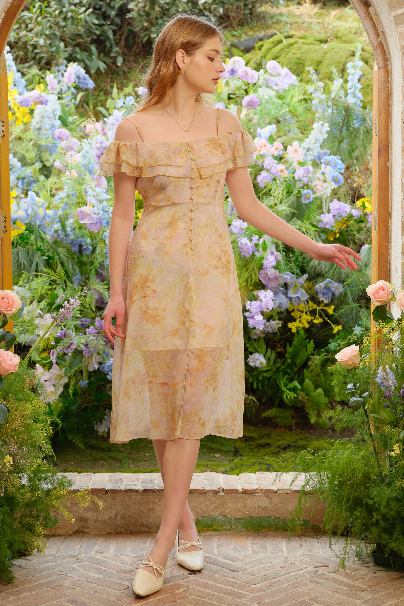 RP2321 - Golden Blossom Ruffle Midi Dress (2S-2M-2L)