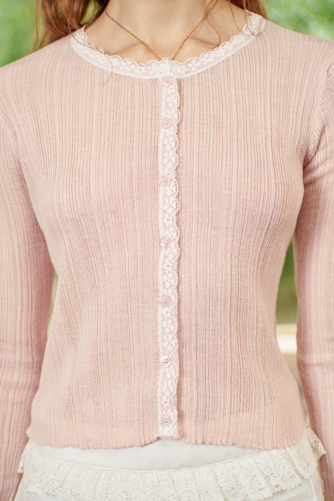 RP2855 - Lace Trim Knit Cardigan Petal Pink (2S-2M-2L)