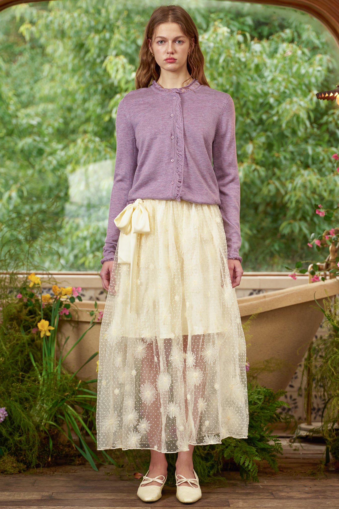 RP2836 - Butter Yellow Floral Embroidered Mesh Skirt (2S-2M-2L)