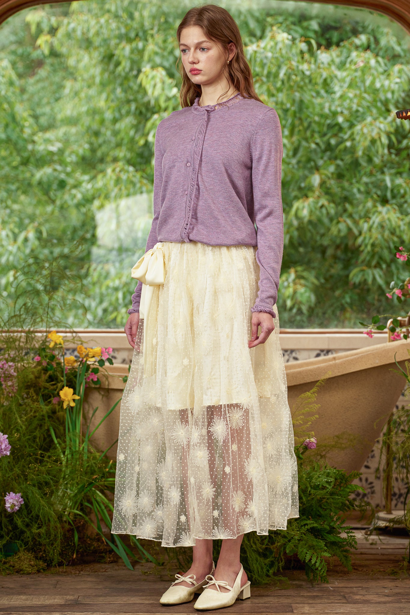 RP2836 - Butter Yellow Floral Embroidered Mesh Skirt (2S-2M-2L)