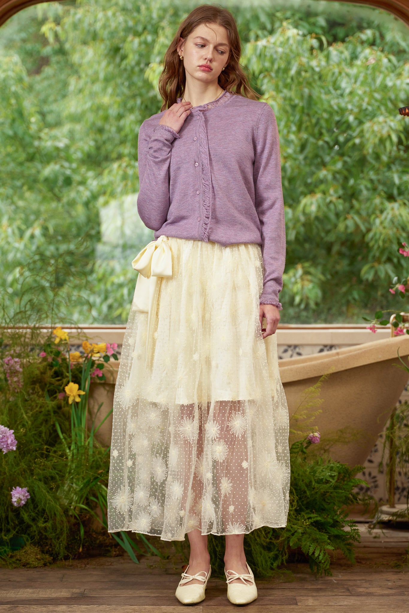 RP2836 - Butter Yellow Floral Embroidered Mesh Skirt (2S-2M-2L)