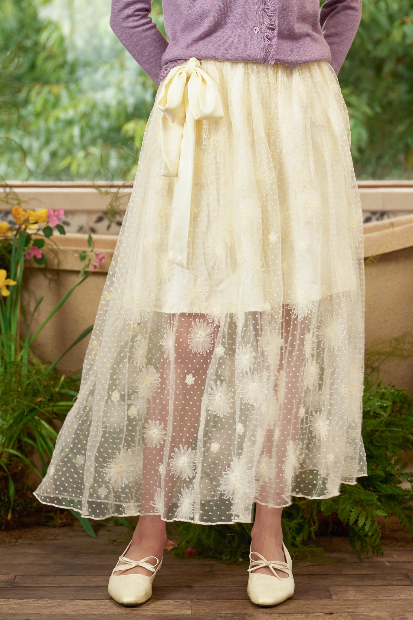 RP2836 - Butter Yellow Floral Embroidered Mesh Skirt (2S-2M-2L)
