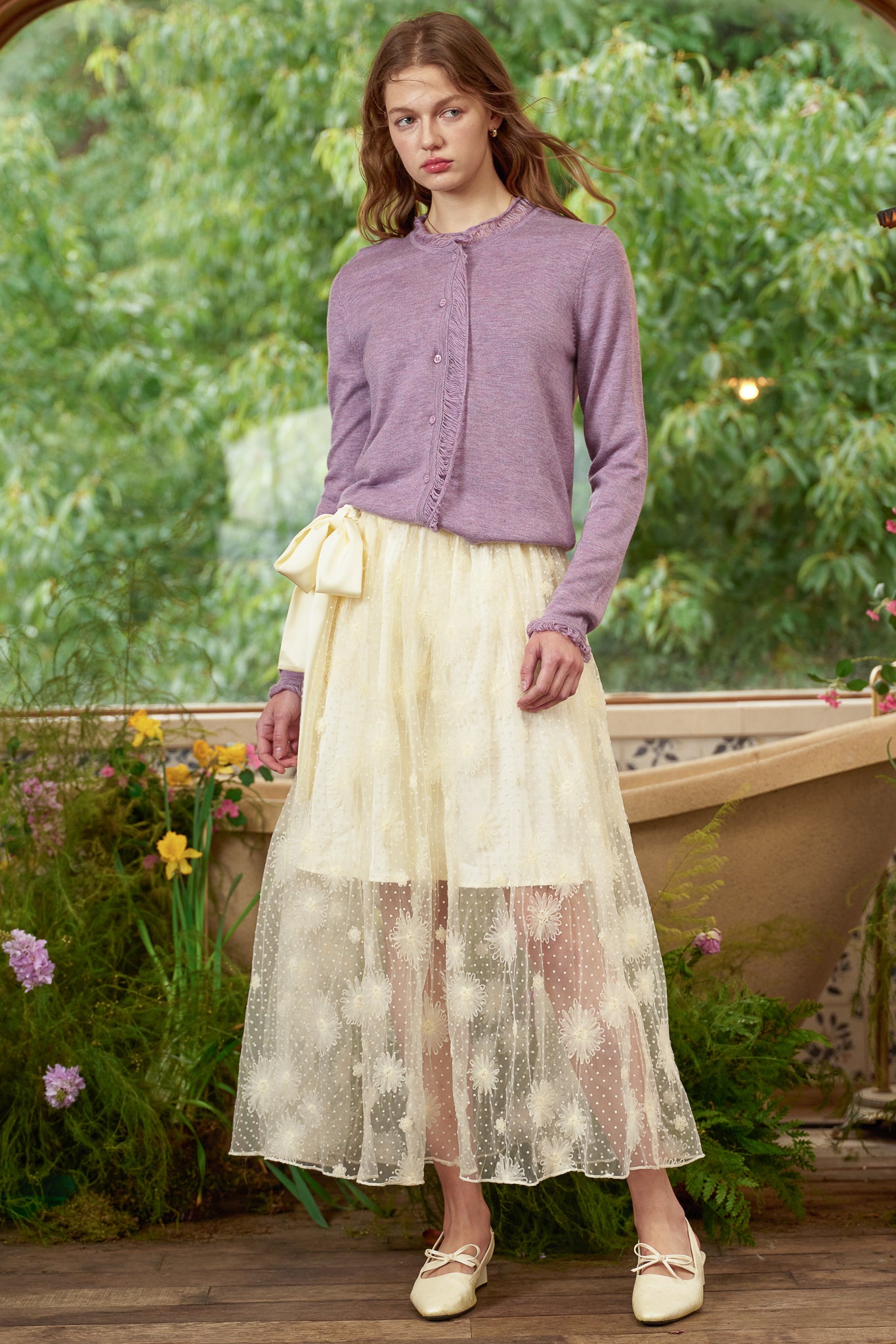 RP2836 - Butter Yellow Floral Embroidered Mesh Skirt (2S-2M-2L)