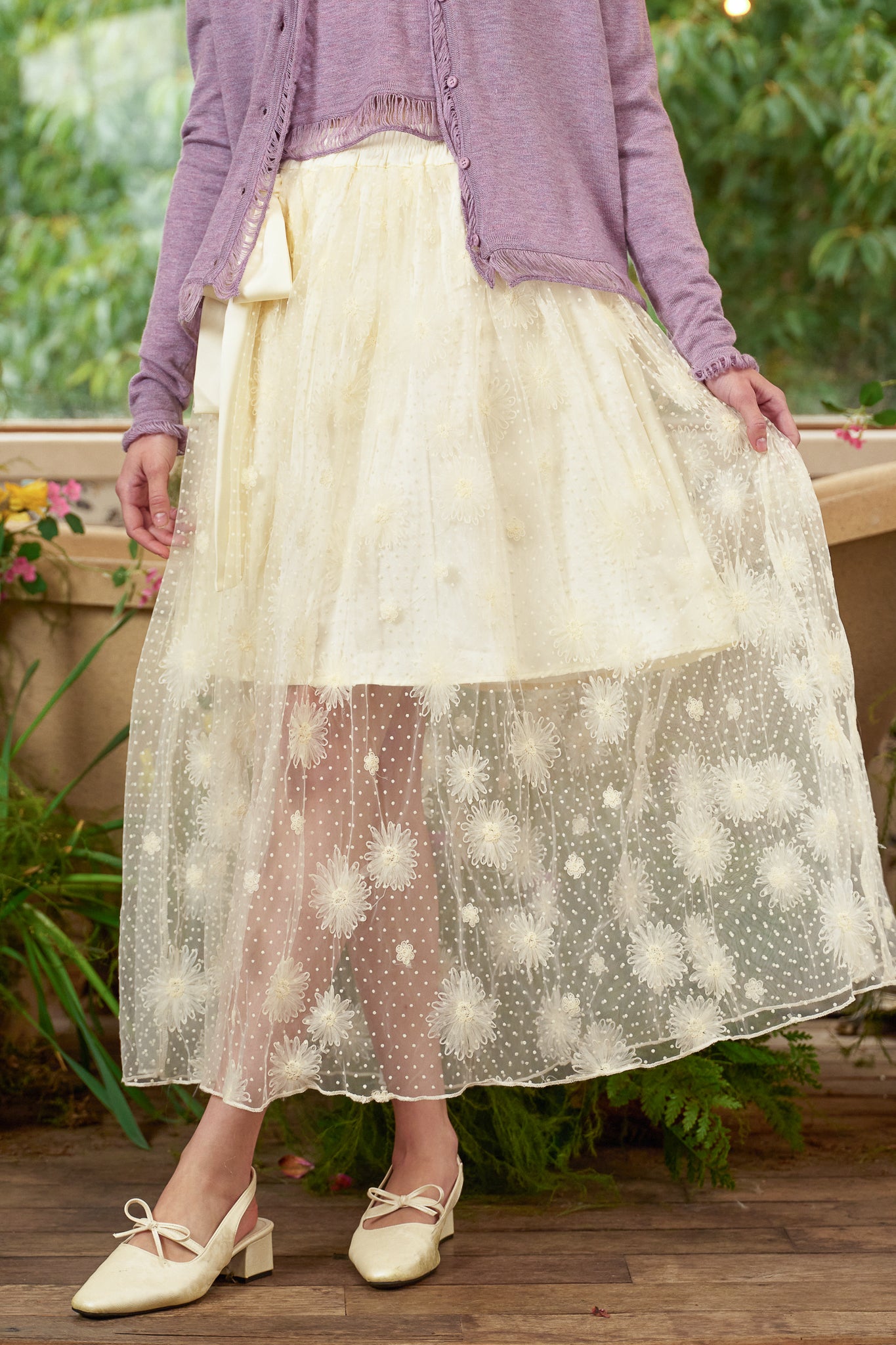 RP2836 - Butter Yellow Floral Embroidered Mesh Skirt (2S-2M-2L)