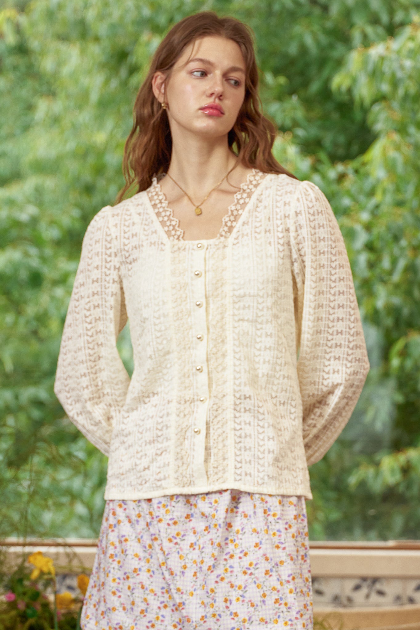 RP2886 - White Lace Textured Blouse (2S-2M-2L)