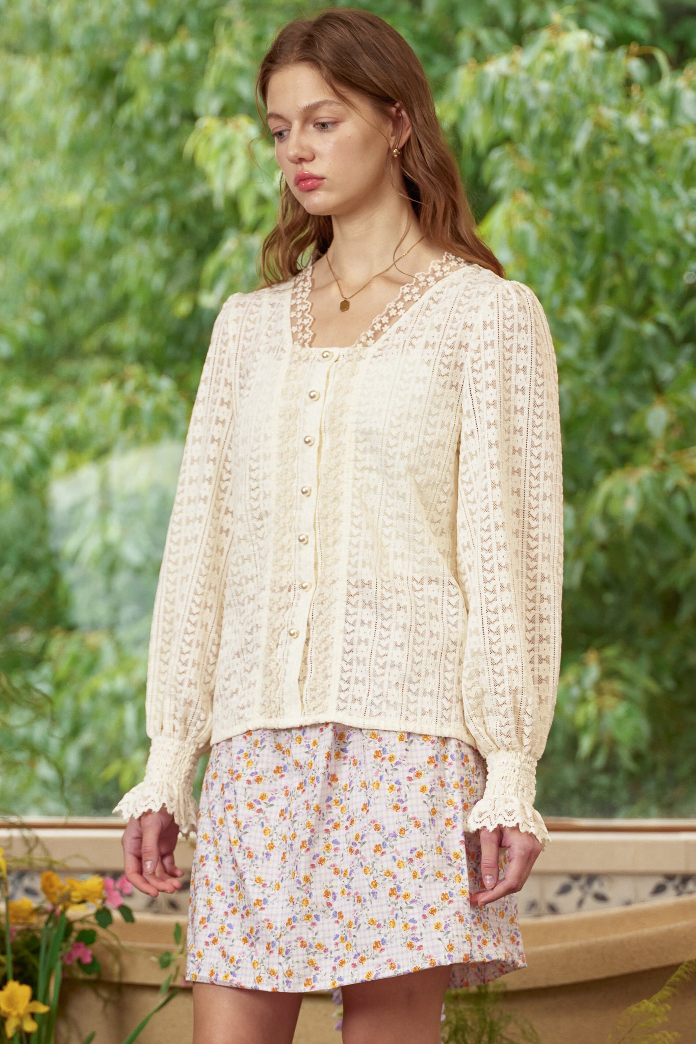 RP2886 - White Lace Textured Blouse (2S-2M-2L)
