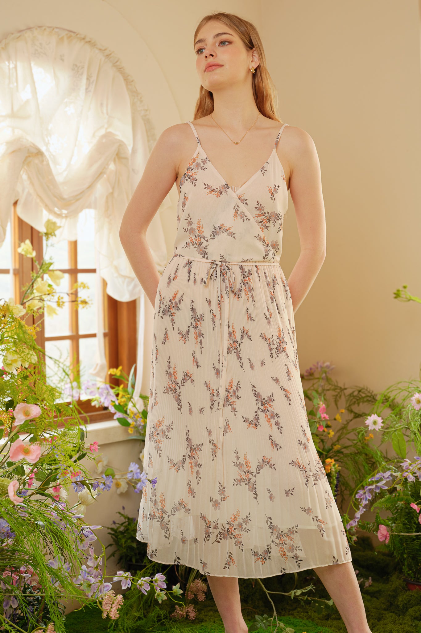 RP2282 - Vintage Floral Pleated Midi Dress (2S-2M-2L)