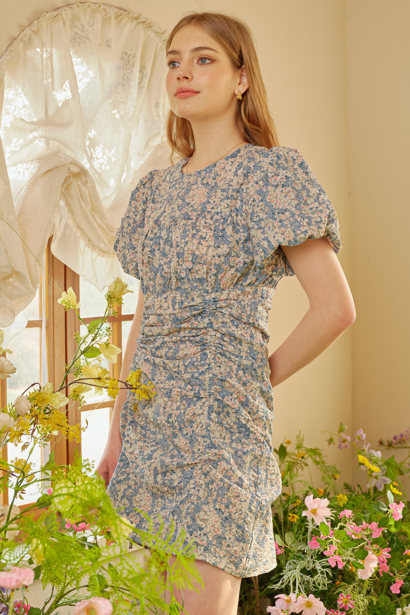 RP2260 - Floral Ruched Mini Dress (2S-2M-2L)