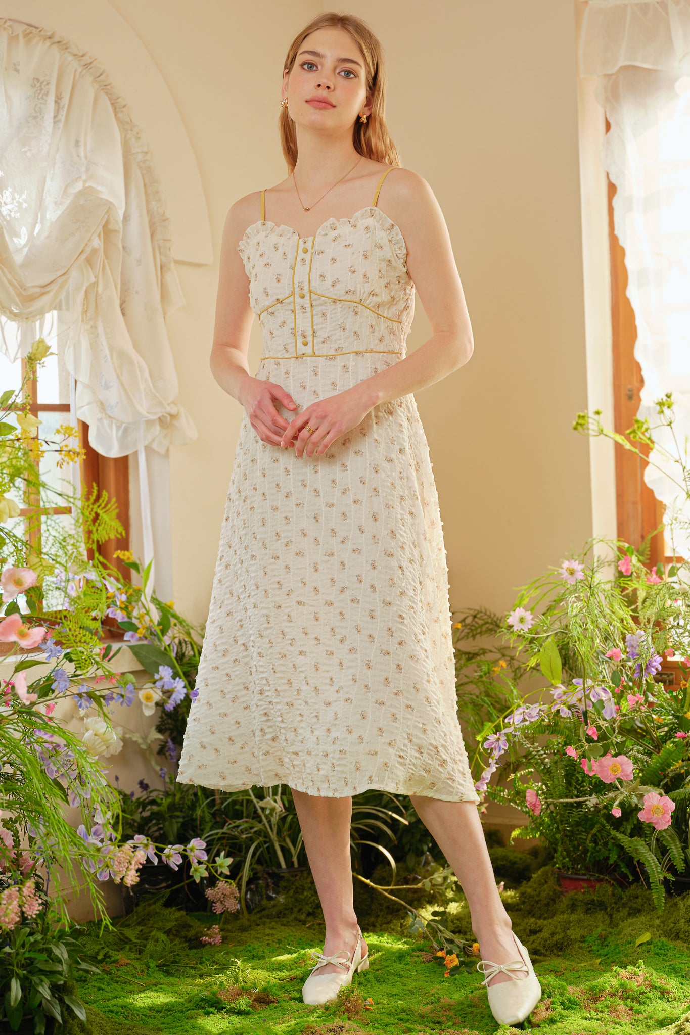 RP2330 - Yellow Floral Midi Dress (2S-2M-2L)