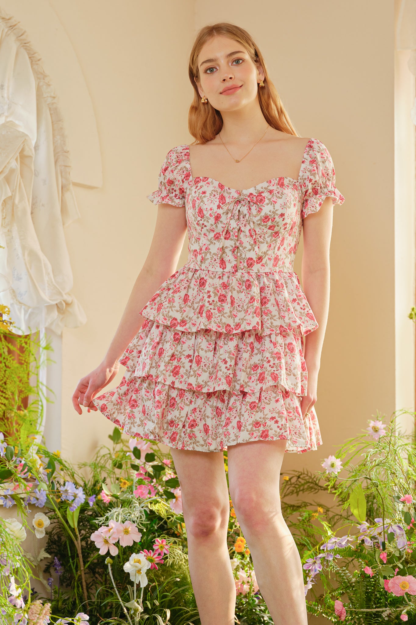 RP2360 - Off-Shoulder Floral Tiered Mini Dress (2S-2M-2L)