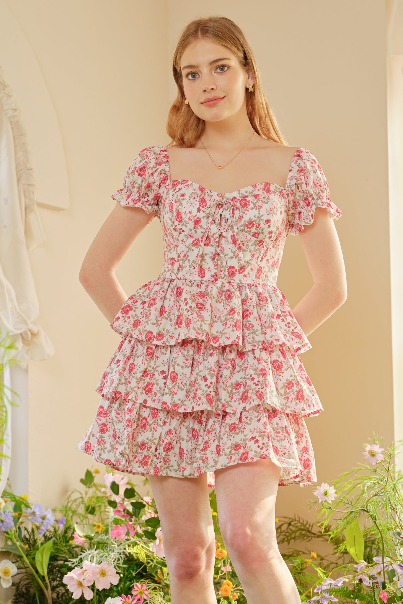RP2360 - Off-Shoulder Floral Tiered Mini Dress (2S-2M-2L)