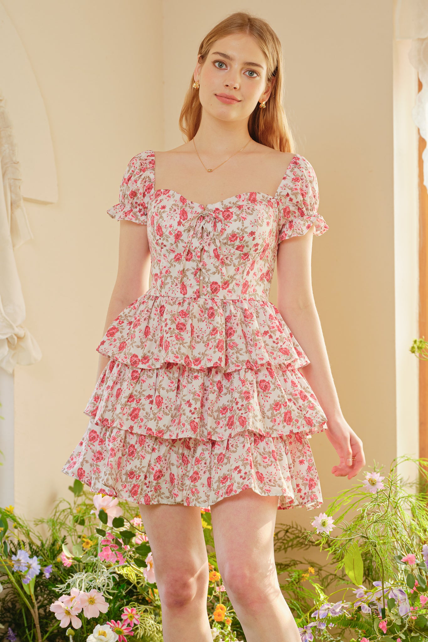RP2360 - Off-Shoulder Floral Tiered Mini Dress (2S-2M-2L)