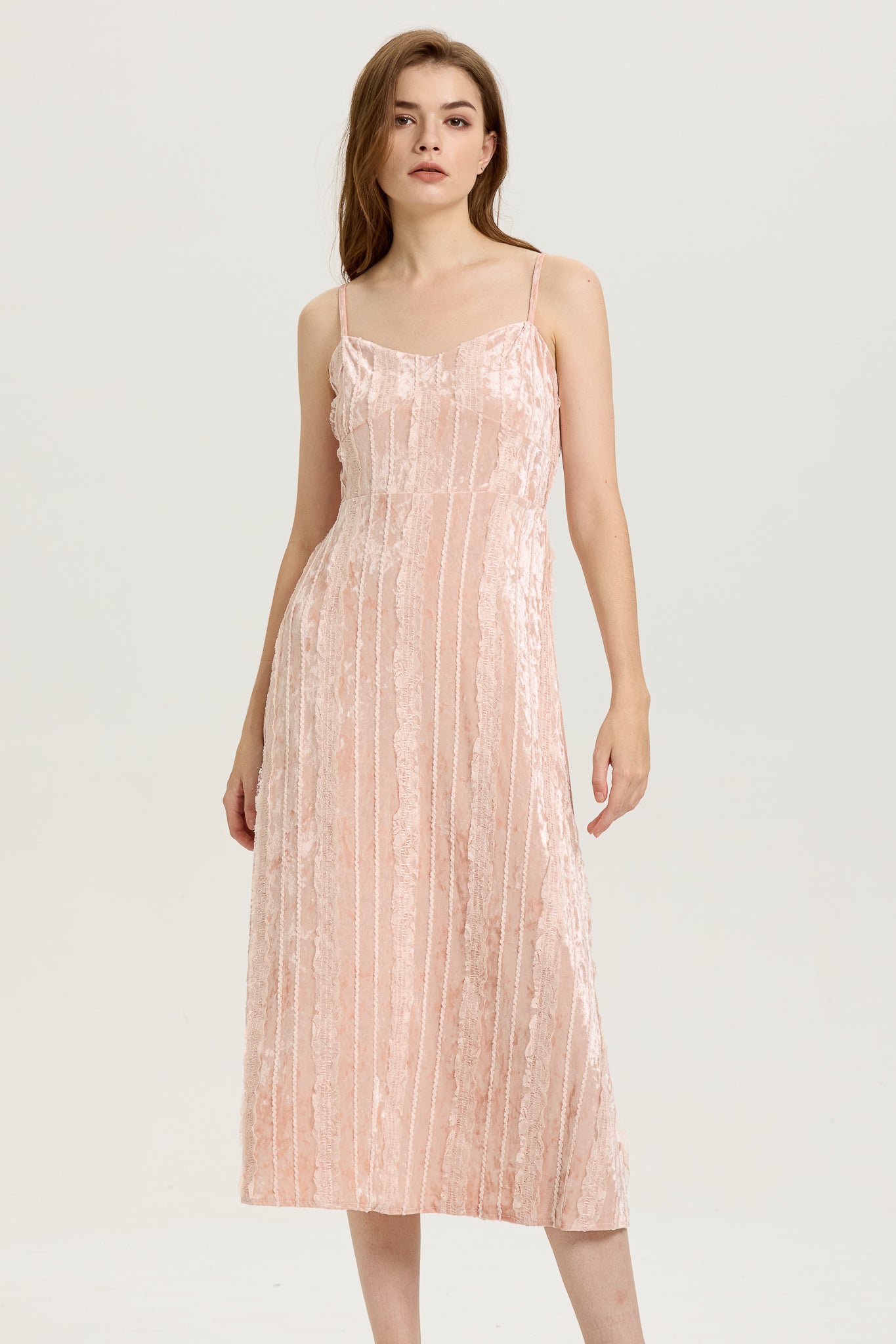 Blush Velvet Dress with Textured Panels (2S-2M-2L)