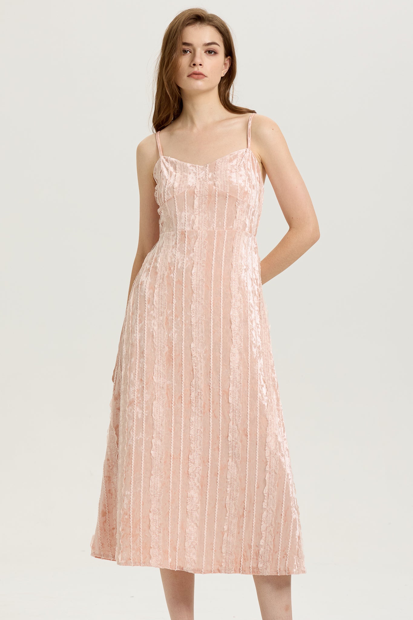 Blush Velvet Dress with Textured Panels (2S-2M-2L)