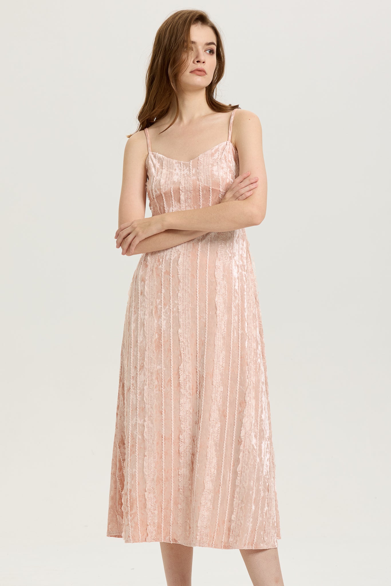 Blush Velvet Dress with Textured Panels (2S-2M-2L)