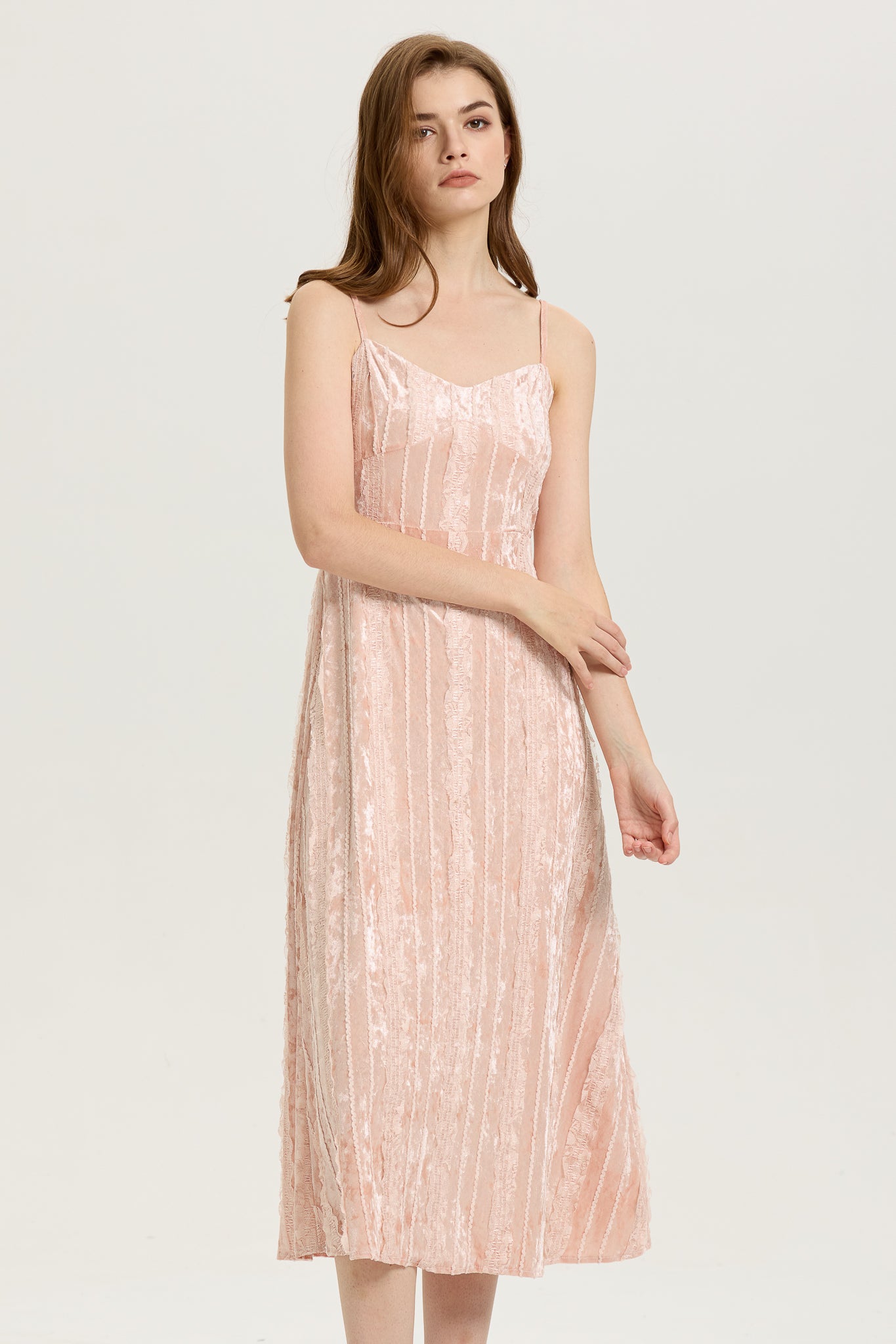 Blush Velvet Dress with Textured Panels (2S-2M-2L)