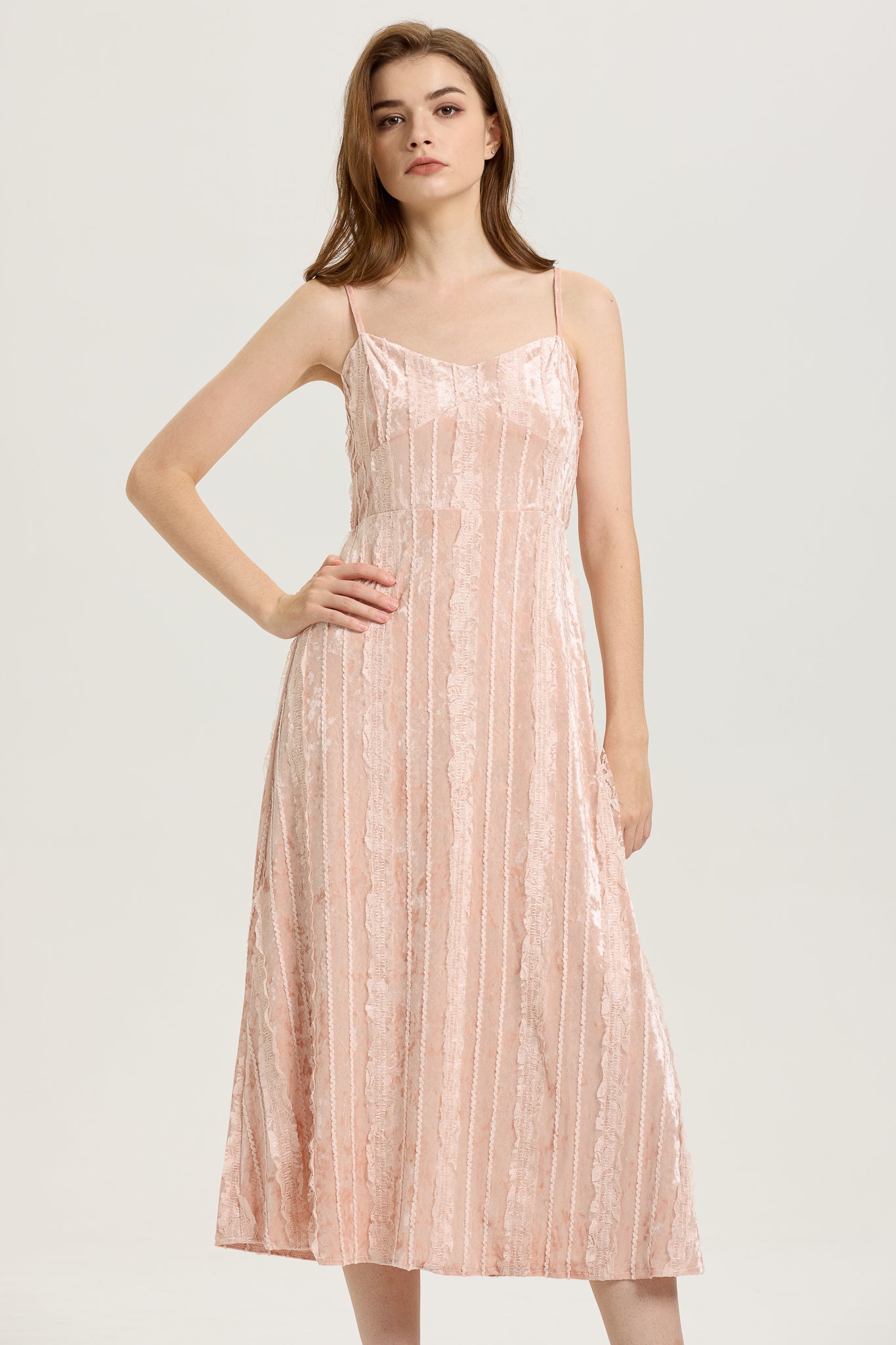 Blush Velvet Dress with Textured Panels (2S-2M-2L)