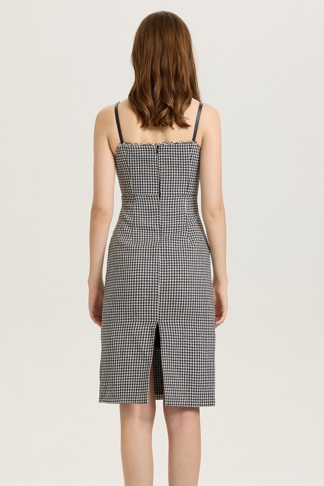 RP2608 - Houndstooth Fitted Midi Dress with Frayed Trim (2S-2M-2L)