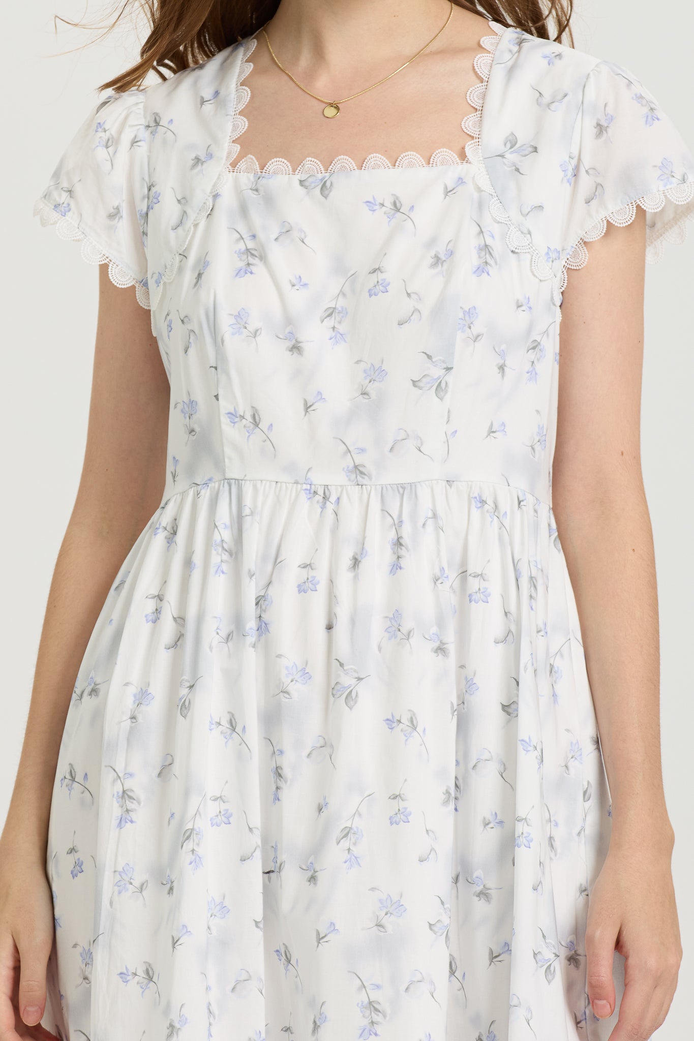 Square Neck Floral Midi Dress with Scalloped Trim (2S-2M-2L)