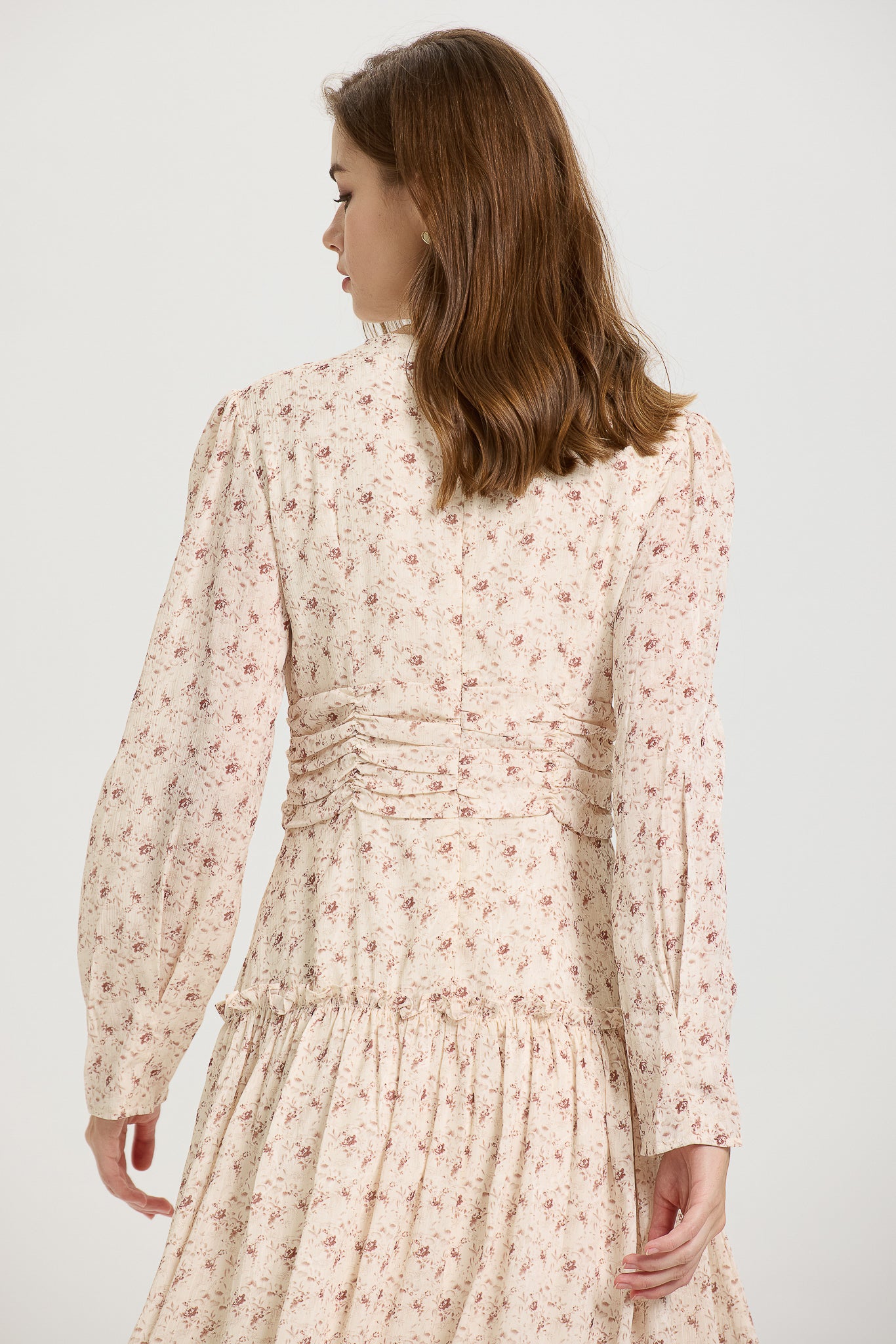 Blush Pink Floral Midi Dress with Long Sleeves (2S-2M-2L)