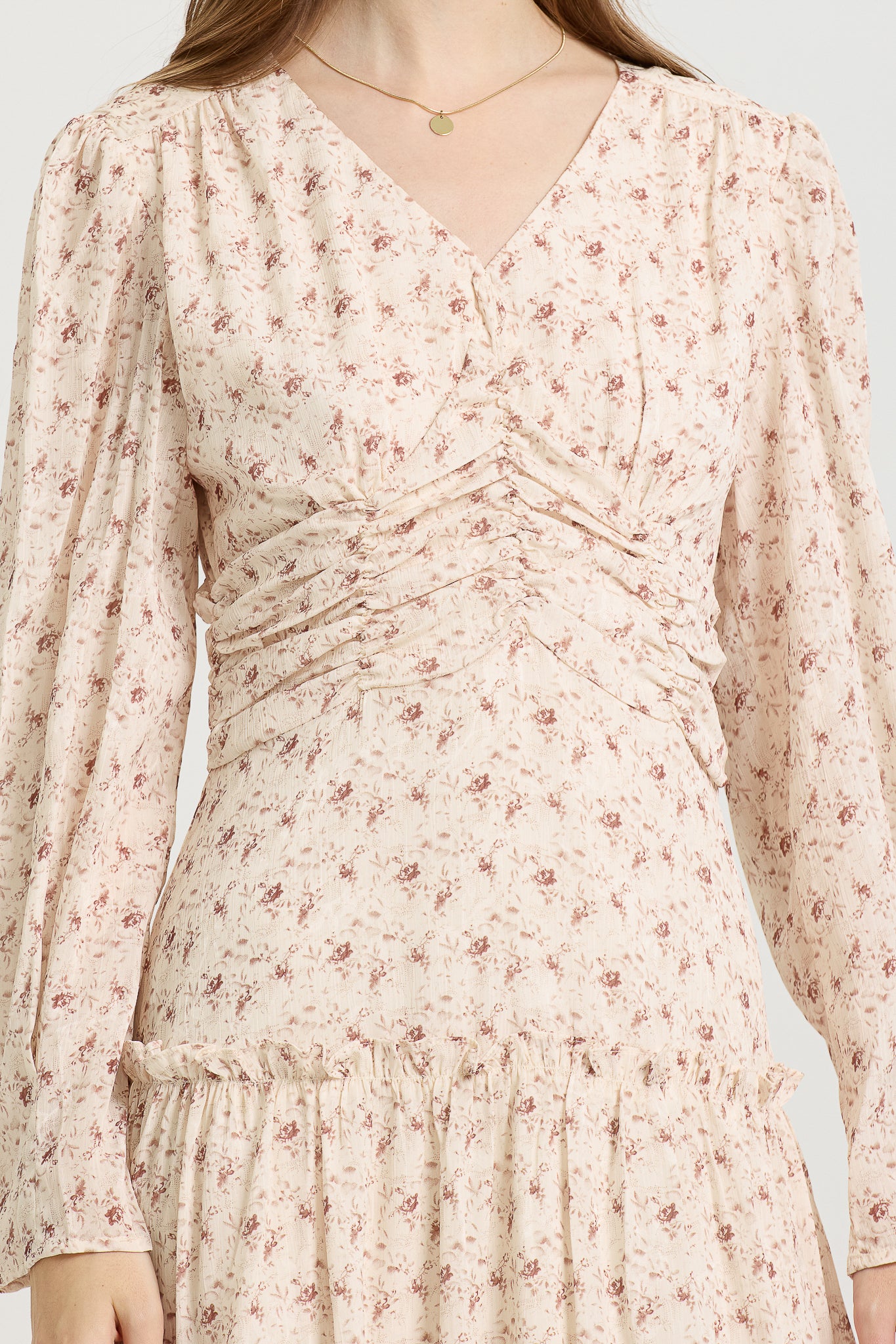 Blush Pink Floral Midi Dress with Long Sleeves (2S-2M-2L)