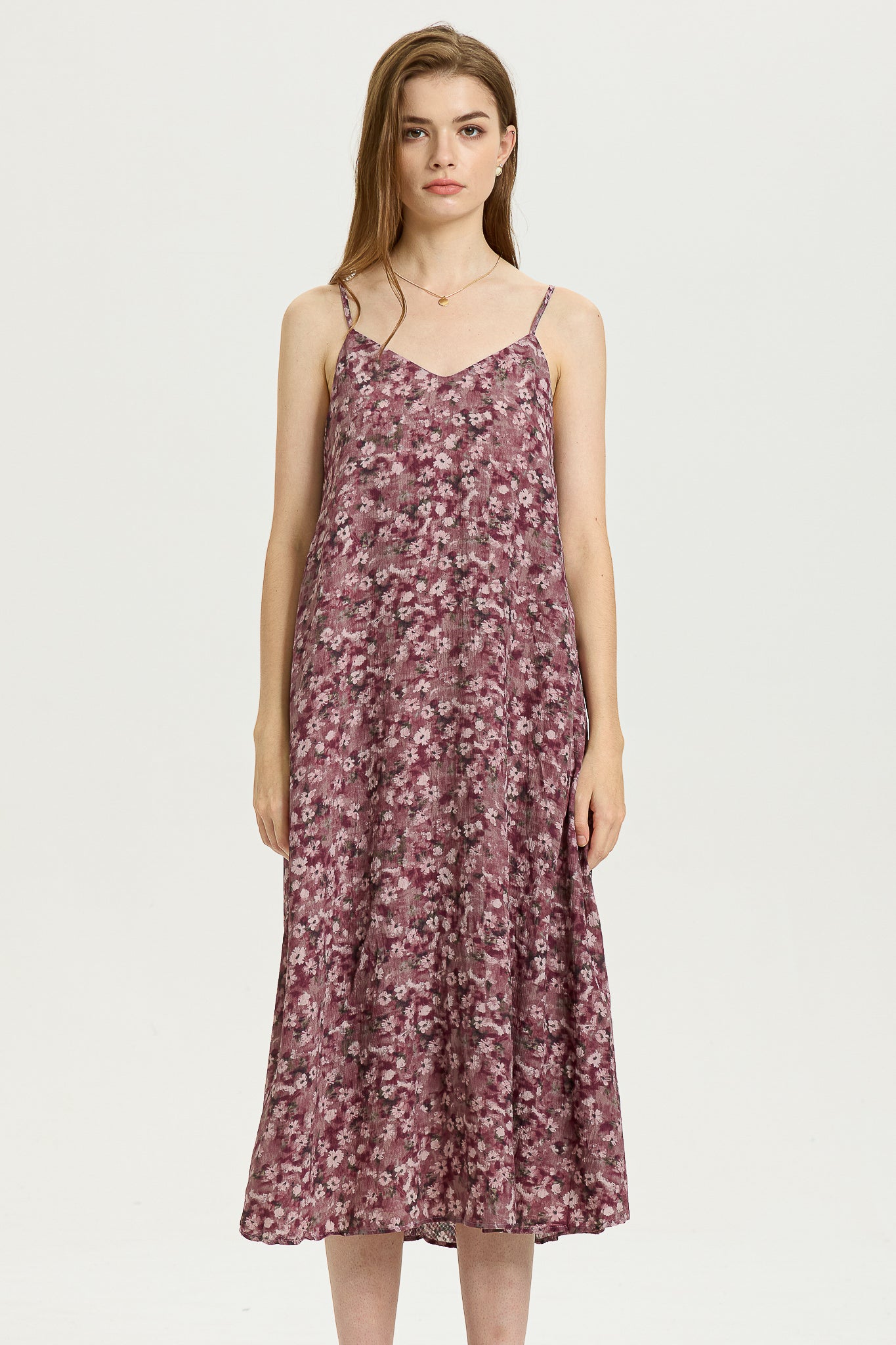 Mauve Floral Slip Dress with Spaghetti Straps (2S-2M-2L)