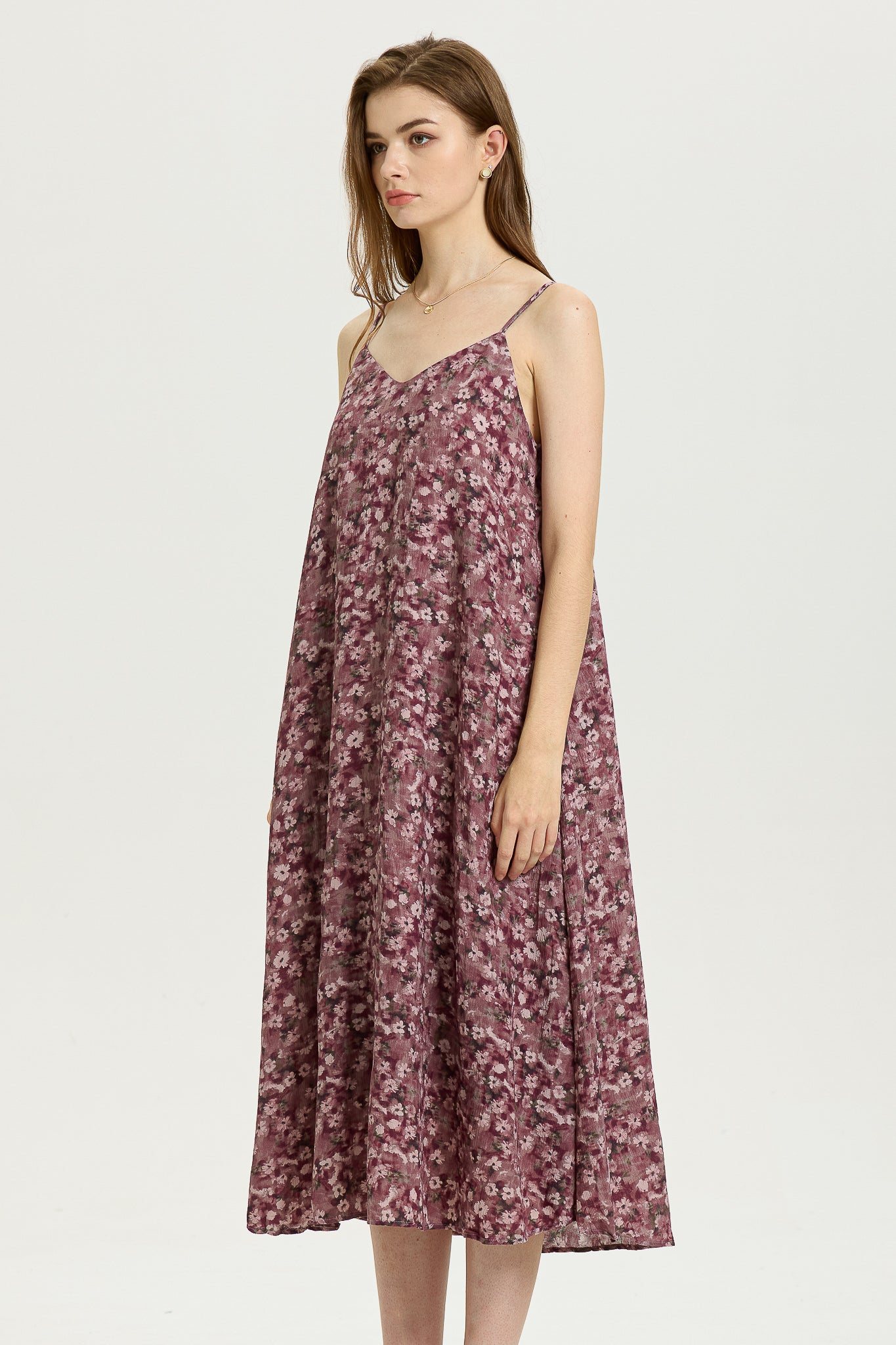 Mauve Floral Slip Dress with Spaghetti Straps (2S-2M-2L)